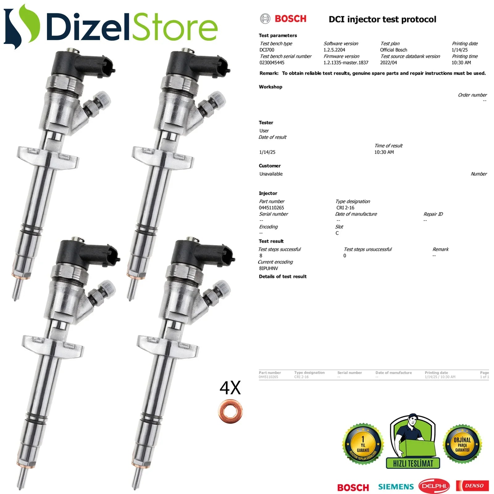 4X 0445110265 Bosch Enjektör Nissan Opel Renault Master Trafic 2.5 dCi 0986435170 - Dizel Store