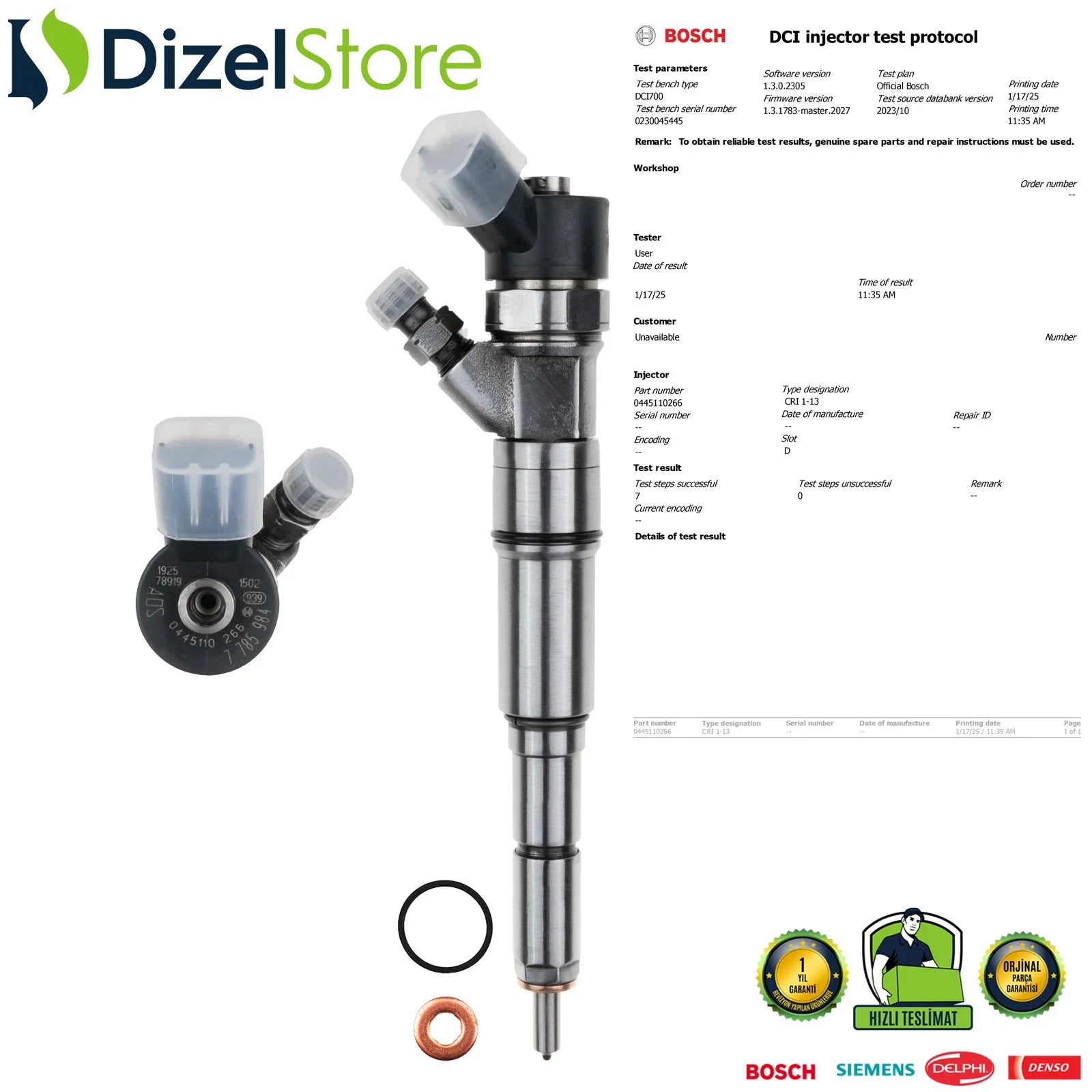 0445110266 Bosch Enjektör BMW E46 E39 RANGE ROVER 3.0 D 13537785573 - Dizel Store