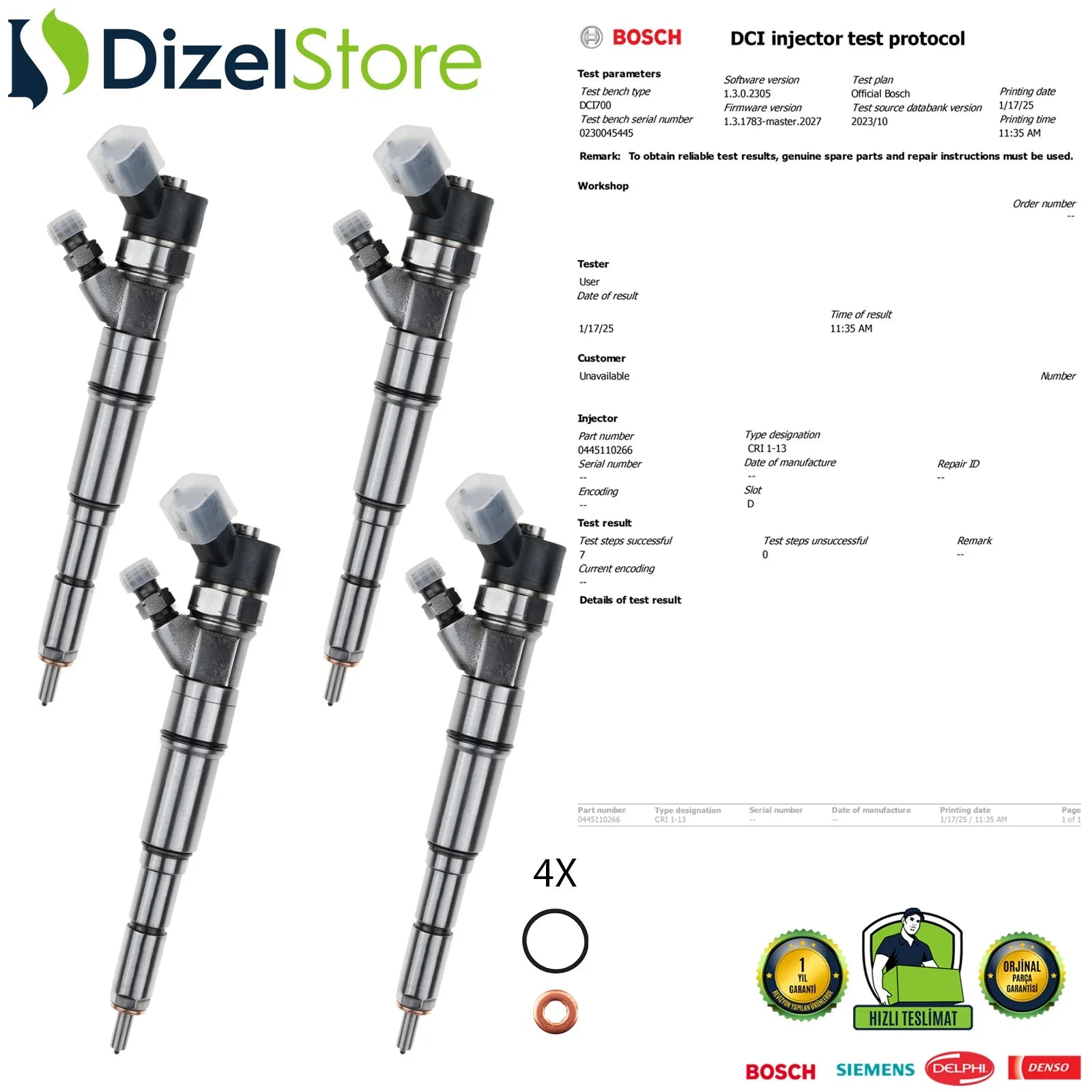 X4 0445110266 Bosch Enjektör BMW E46 E39 RANGE ROVER 3.0 D 13537785573 - Dizel Store