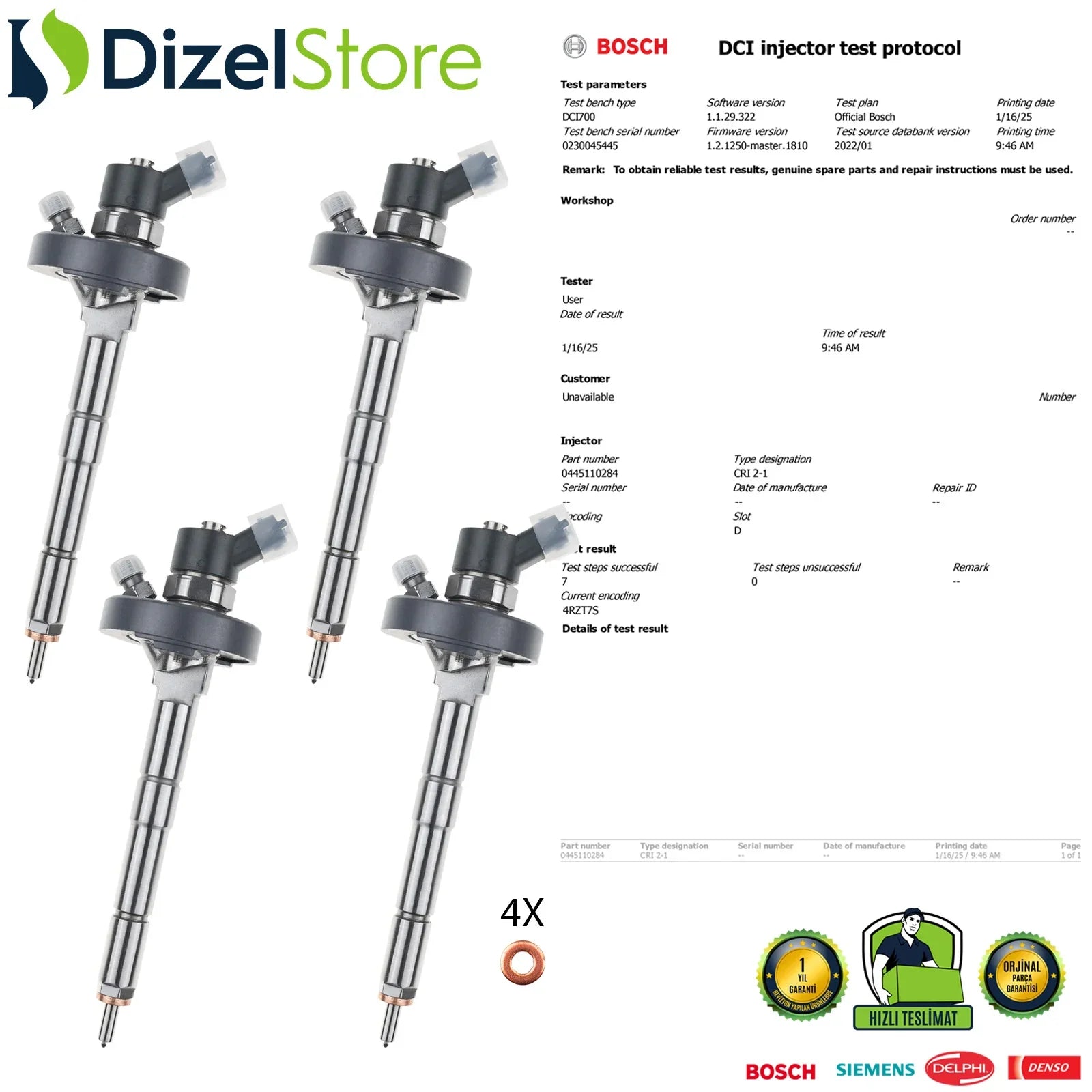 X4 0445110284 Bosch Enjektör NISSAN TK 55 / 3.0 d - Dizel Store