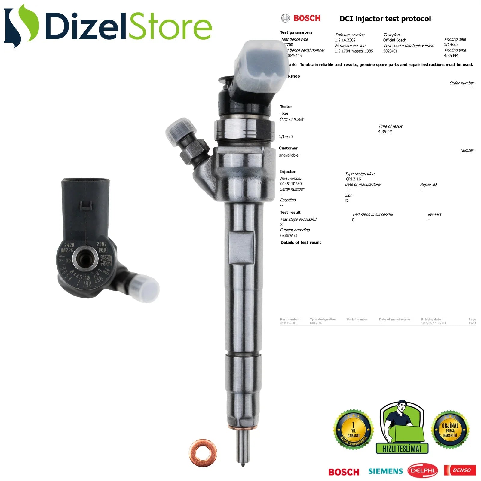 0445110289 Bosch Enjektör MINI Cooper BMW E81 E87 F20 F21 118d 1353 7 798 446 - Dizel Store