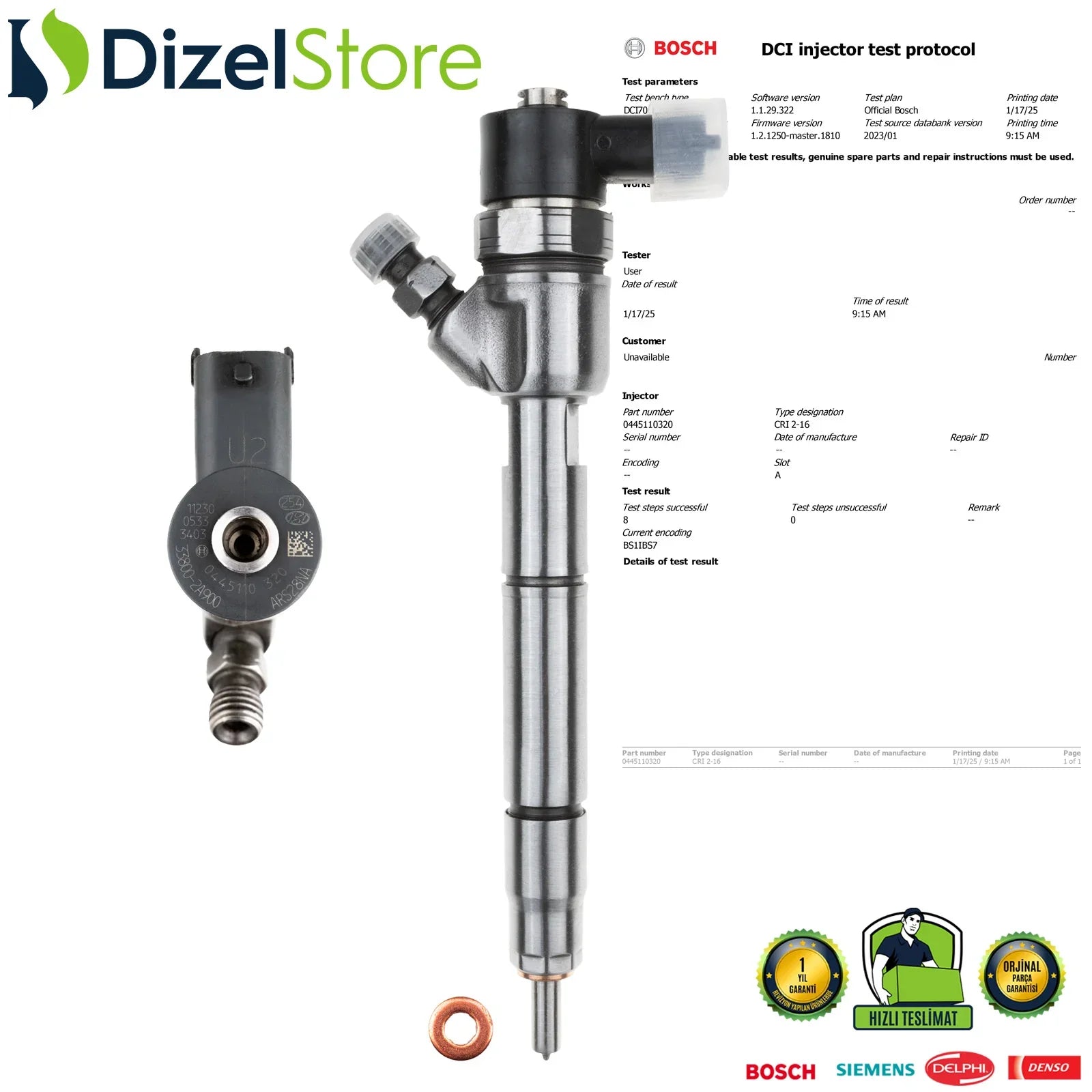 0445110320 Bosch Enjektör Hyundai Accent Kia Carens 1.6 CRDi 33800-2A900 - Dizel Store