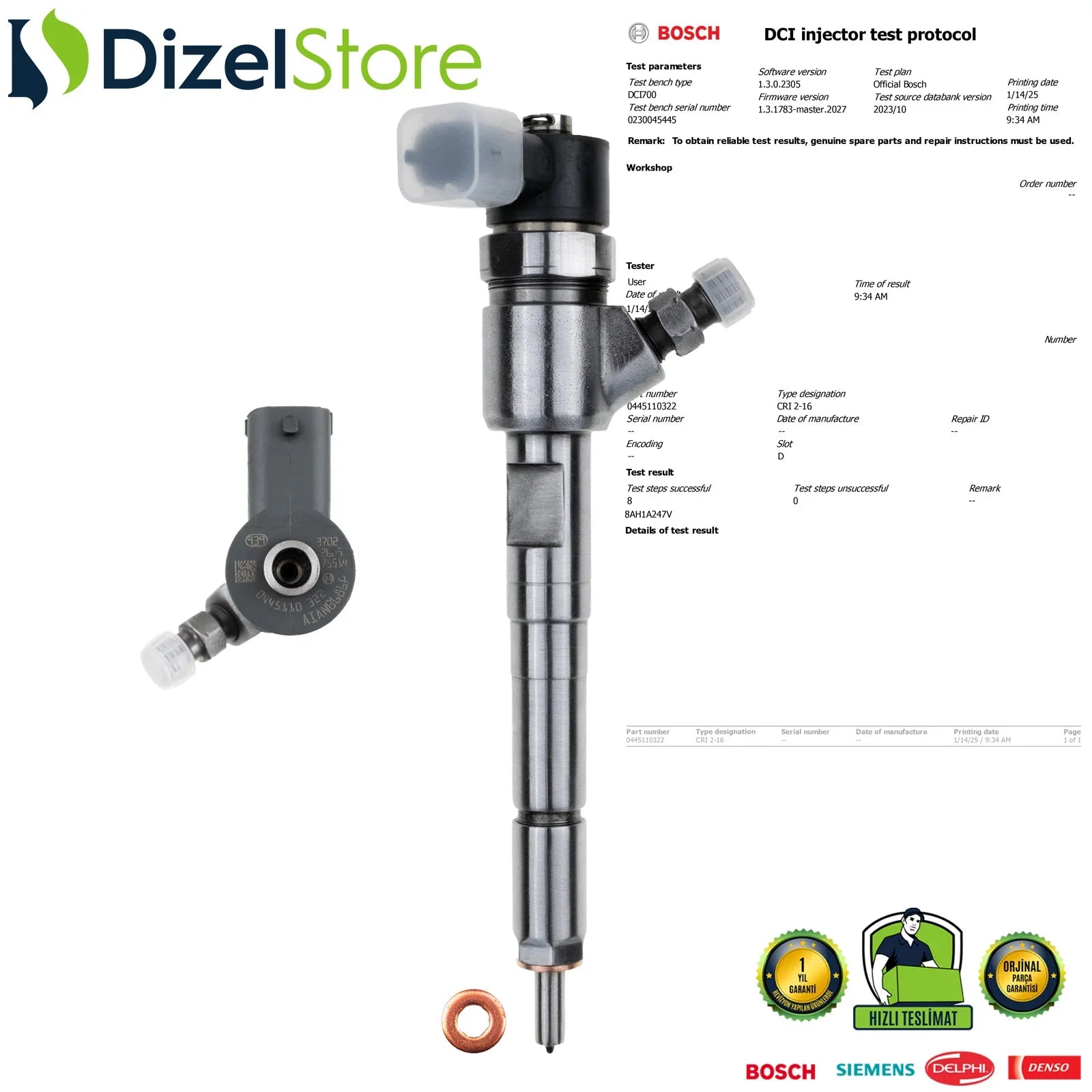 0445110322 Bosch Enjektör Lancia Ypsilon 1.3 D 55209803 - Dizel Store