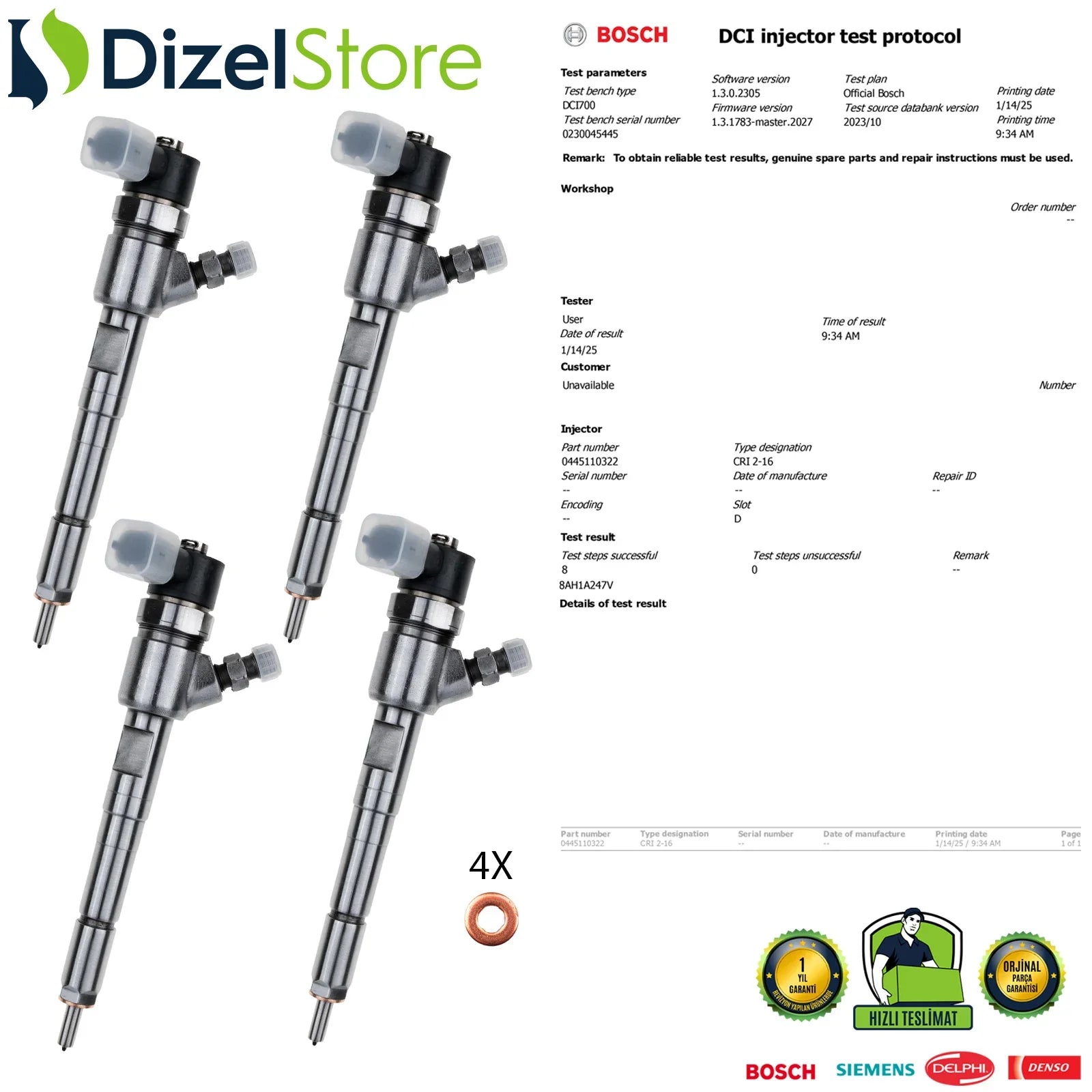 4X 0445110322 Bosch Enjektör Lancia Ypsilon 1.3 D 55209803 - Dizel Store