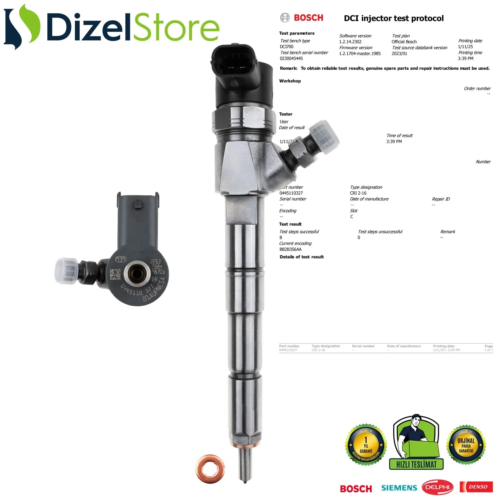 0445110327 Bosch Enjektör Chevrolet Opel Astra 2.0 CDTI 0986435201 - Dizel Store