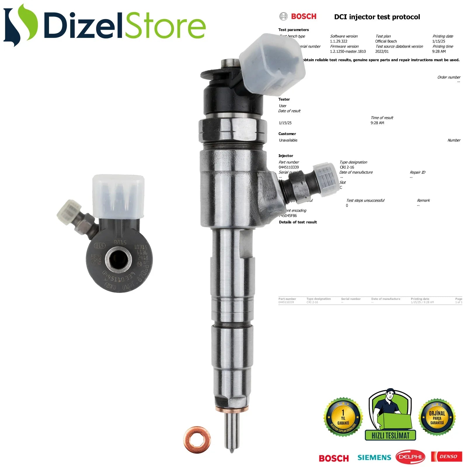 0445110339 Bosch Enjektör Citroen DS Peugeot Ford Fiesta 1.4 TDCi AV2Q9F593AA - Dizel Store