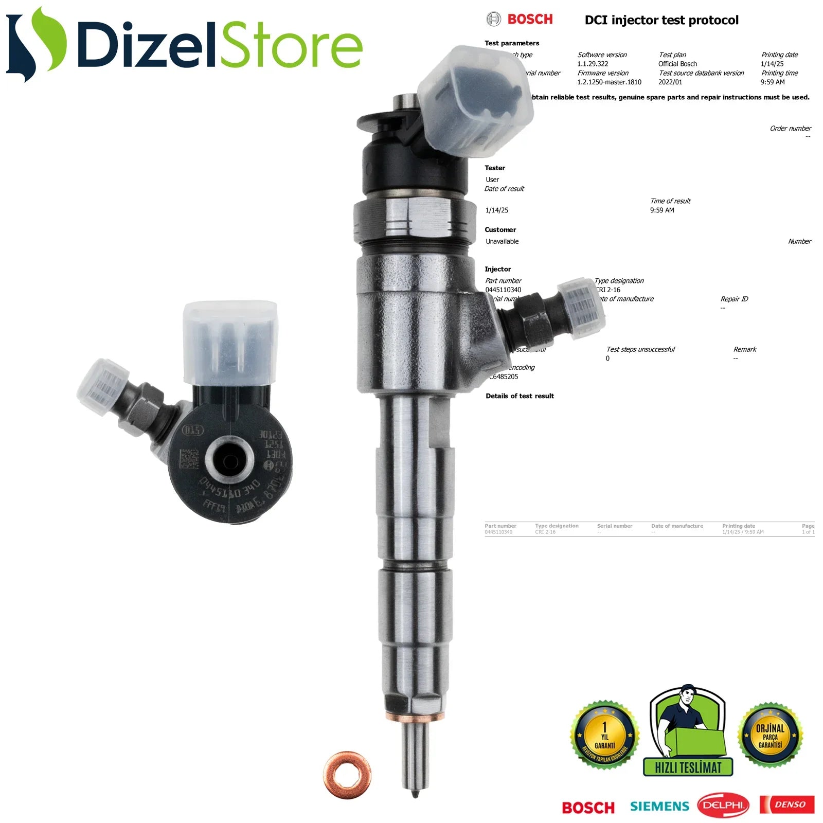 0445110340 870692 Bosch Enjektör Opel Fiat Peugeot Ford Citroen Berlingo 1.6 HDi 0986435203 - Dizel Store