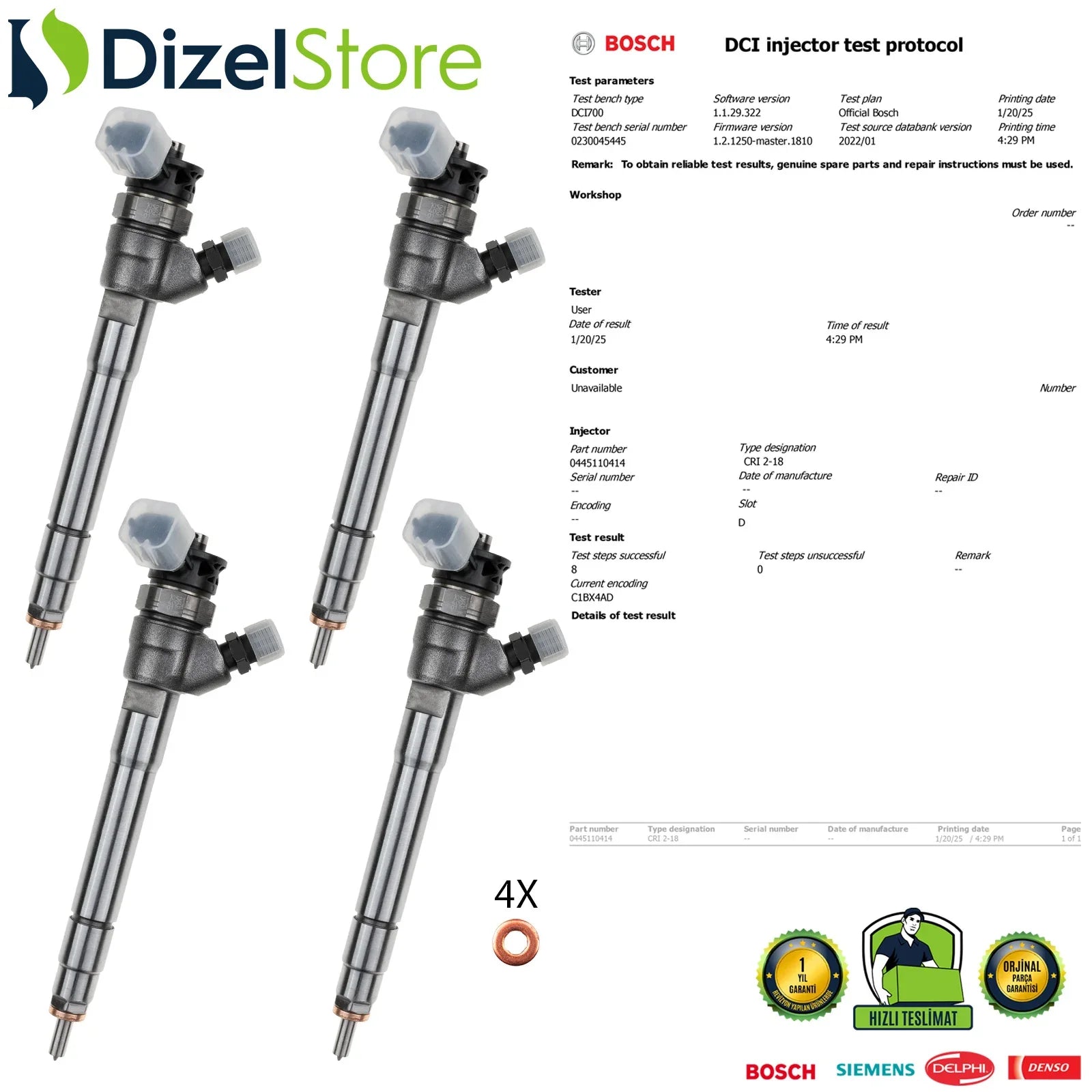 X4 0445110414 Bosch Enjektör Nissan Opel Renault Scenic Trafic 1660000Q1U - Dizel Store