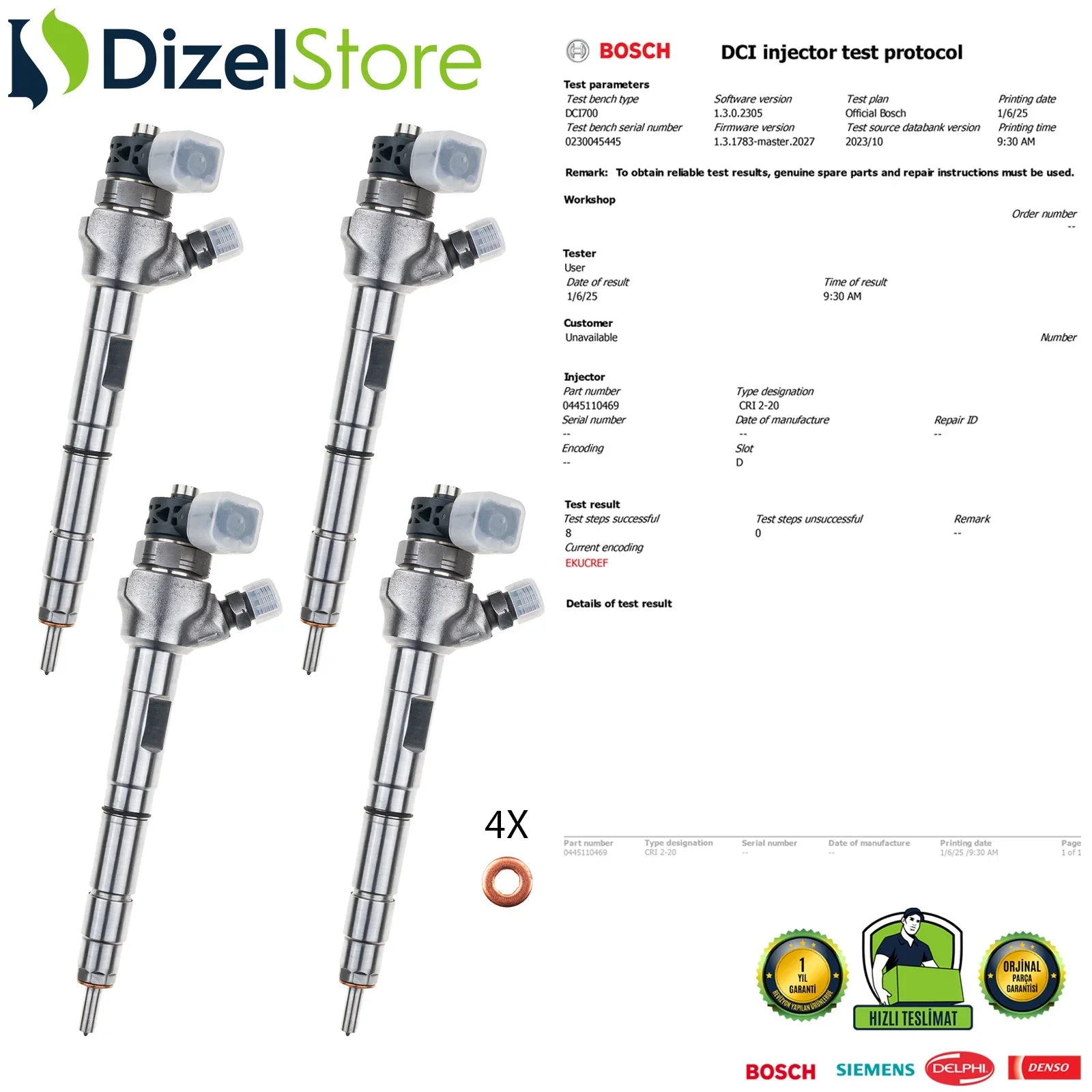 4X 0445110469 Bosch Enjektör Audi A3 Seat Alhambra VW Caddy 2.0 TDI 04L130277AC - Dizel Store