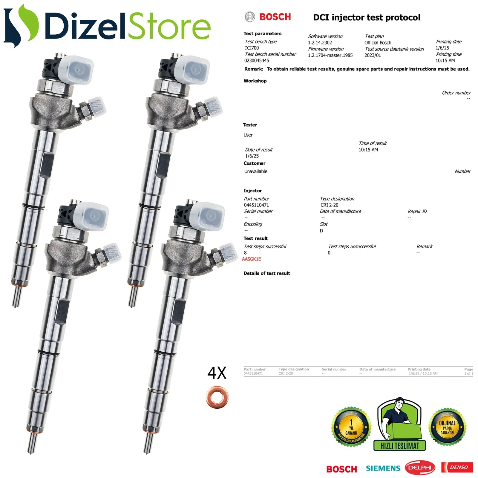 4X 0445110471 Bosch Enjektör Audi A3 A4 A5 2.0 TDI 04L130277AE - Dizel Store