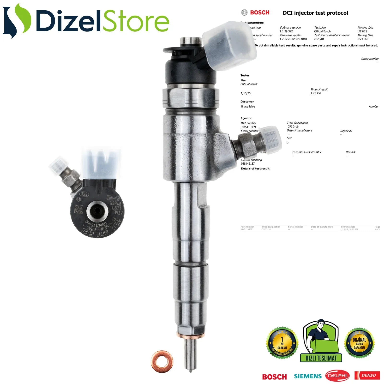0445110489 Bosch Enjektör Ford B-Max C-Max Mondeo 1.5 TDCi CV6Q9F593AA - Dizel Store