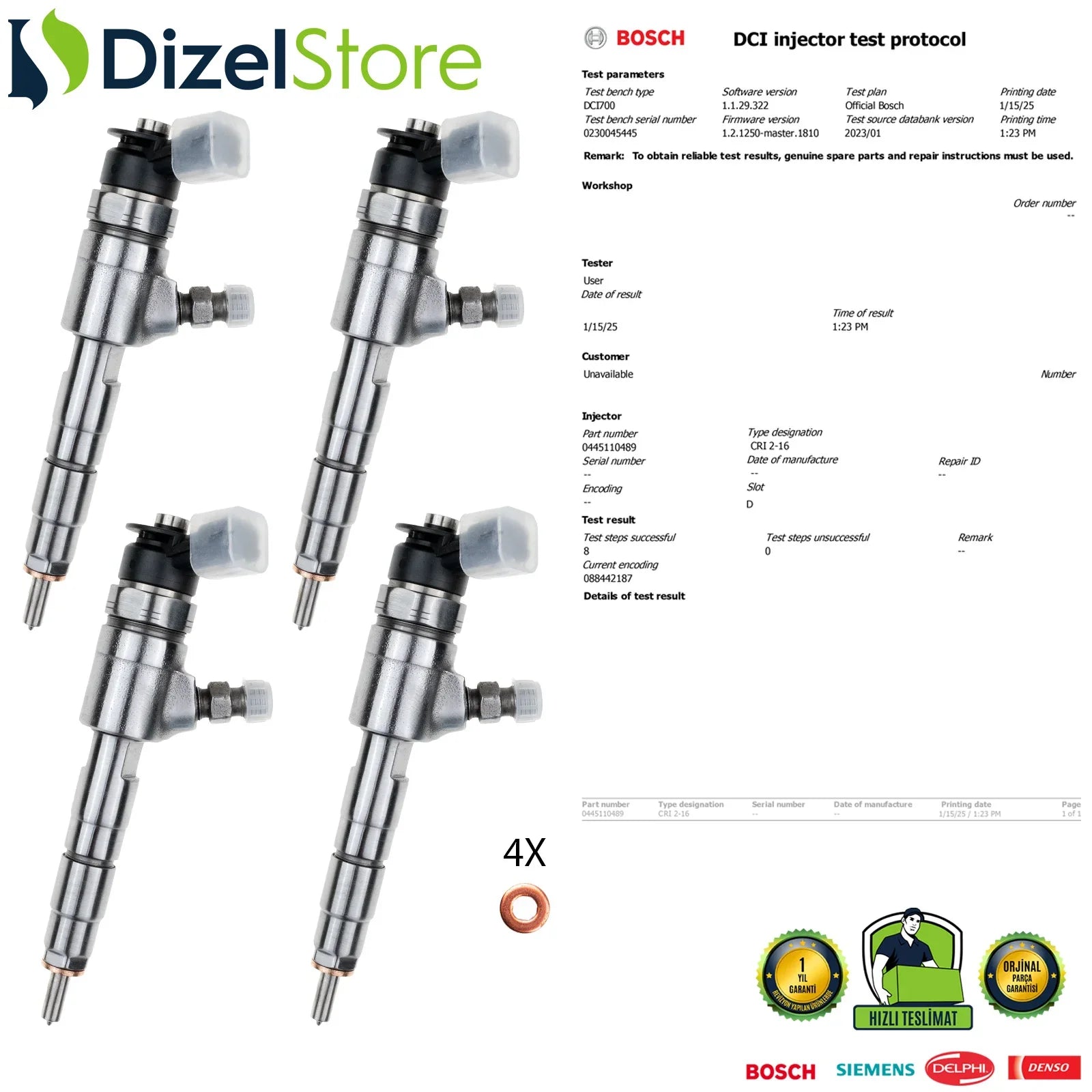 4X 0445110489 Bosch Enjektör Ford B-Max C-Max Mondeo 1.5 TDCi CV6Q9F593AA - Dizel Store