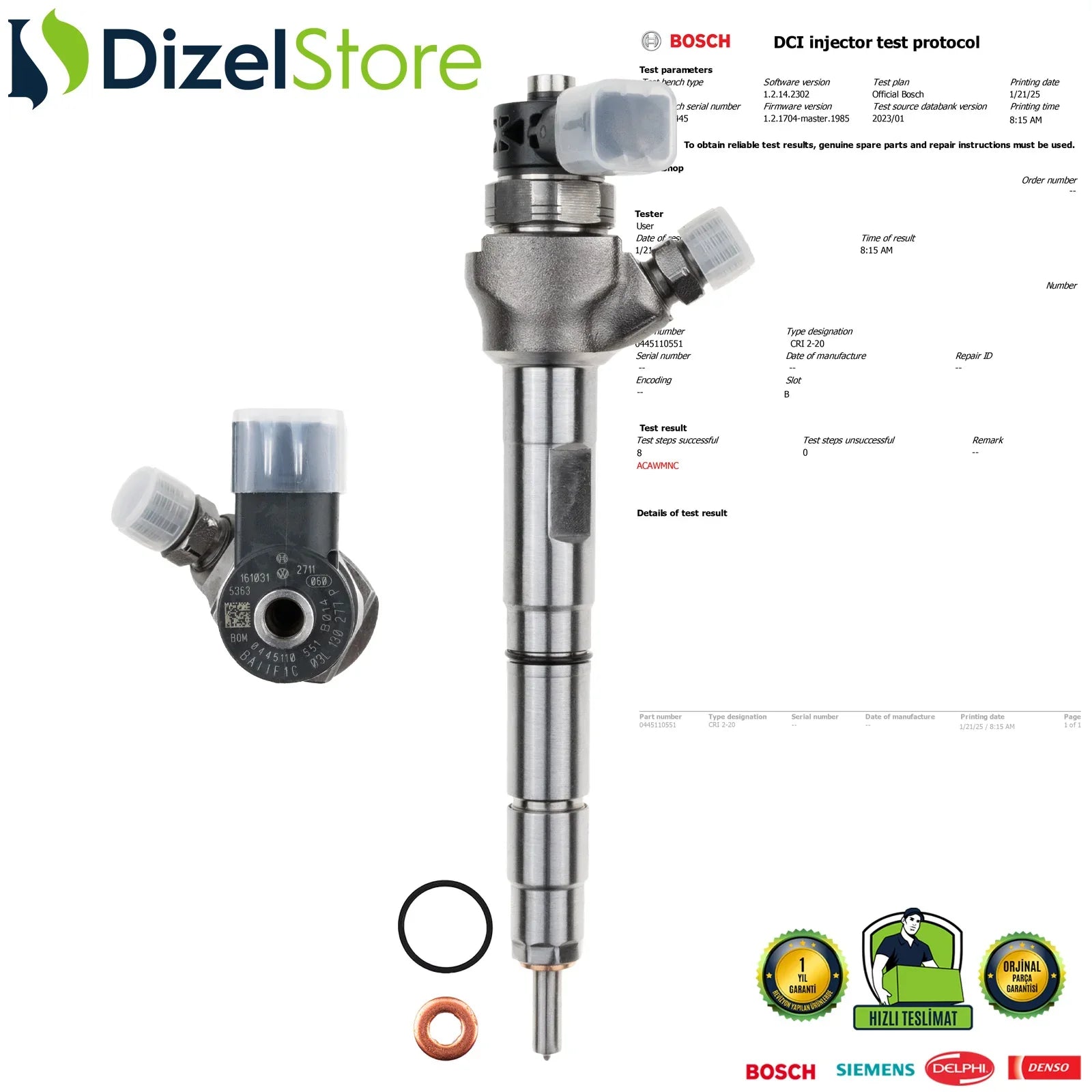 0445110551 Bosch Enjektör VW Crafter 2.0 TDI 03L130277P - Dizel Store