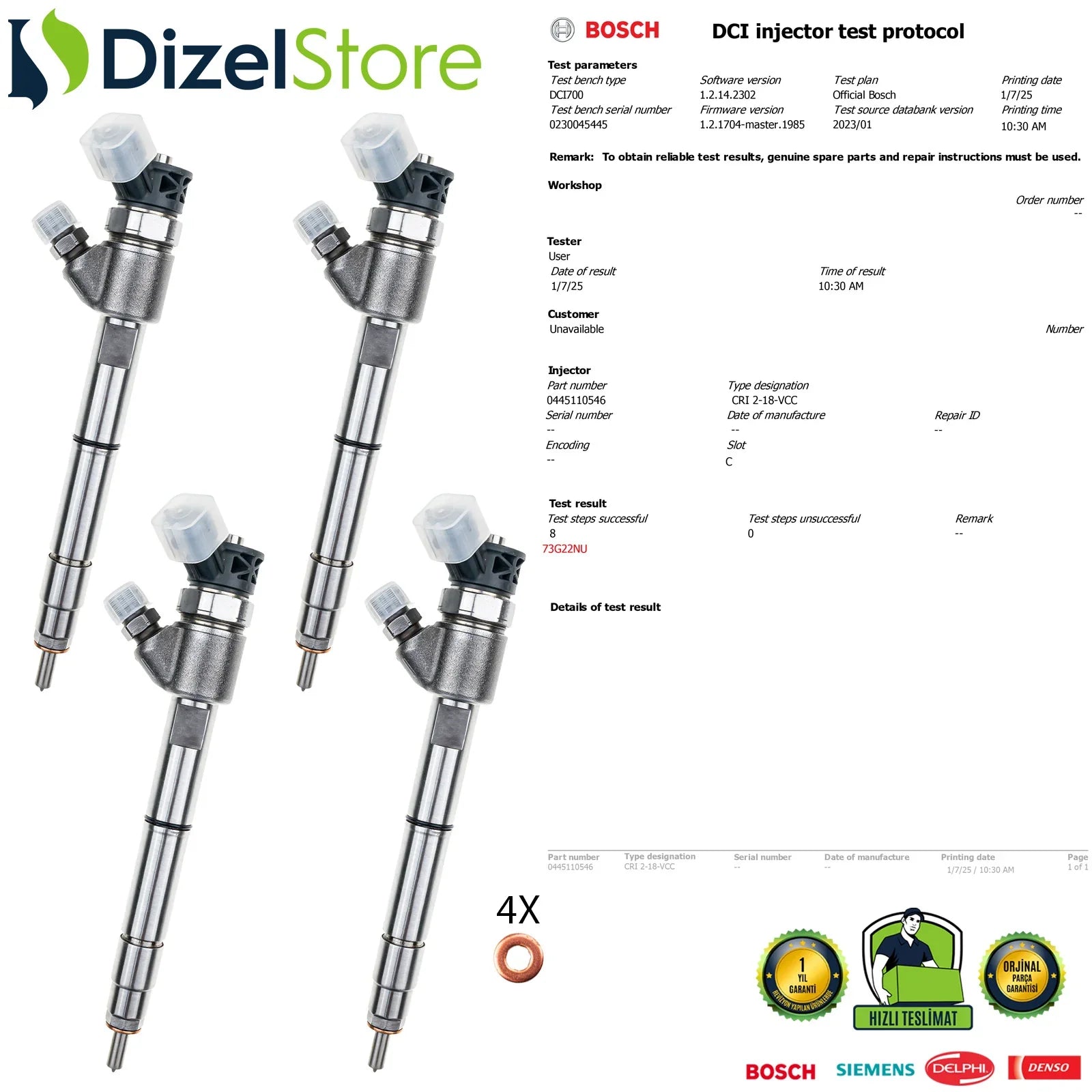 4X 0445110564 Bosch Enjektör Iveco Daily 35C21 - 42S21 Otobüs 5801644454 - Dizel Store