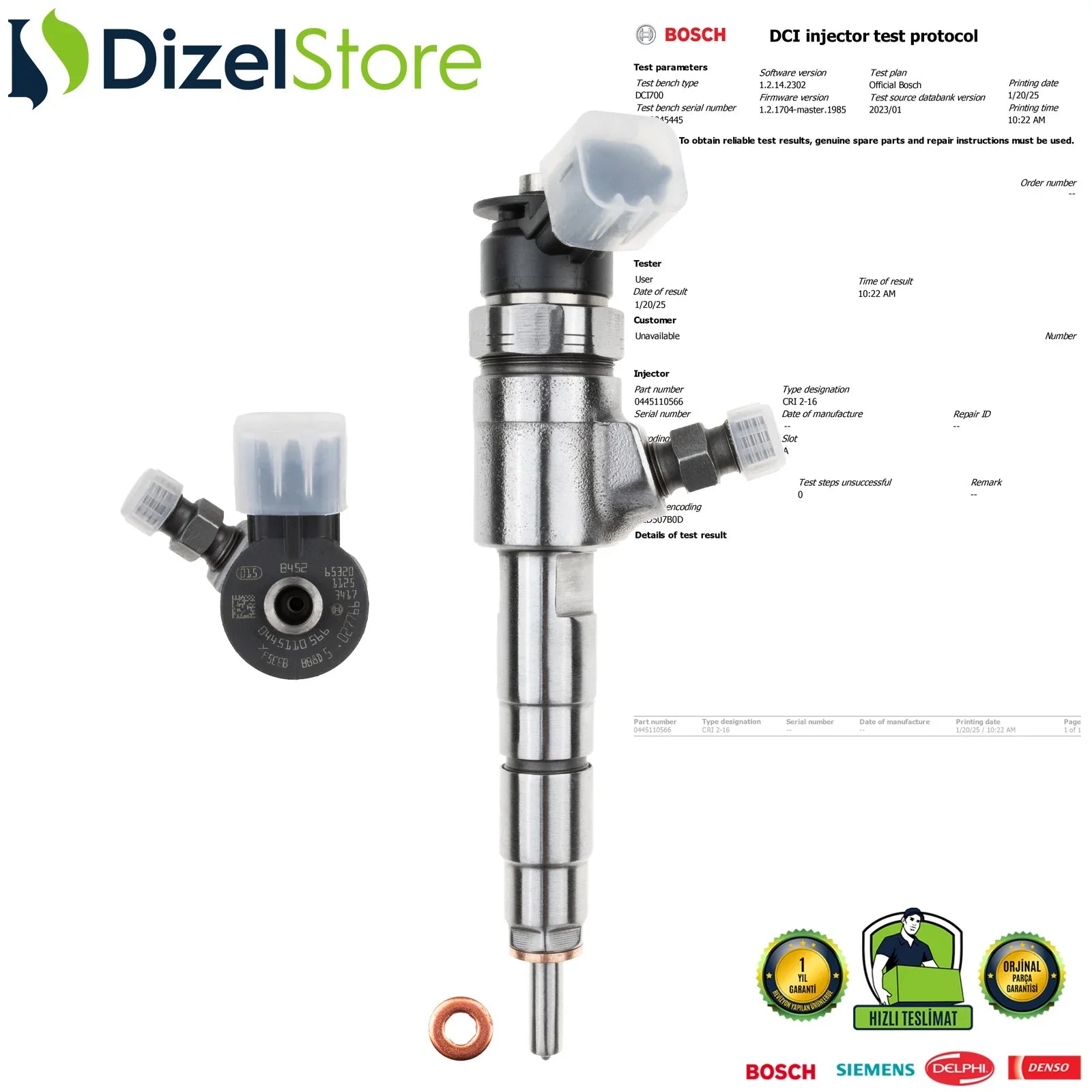 0445110566 Bosch Enjektör Citroen Peugeot Opel 1.6 D 9802776680 - Dizel Store