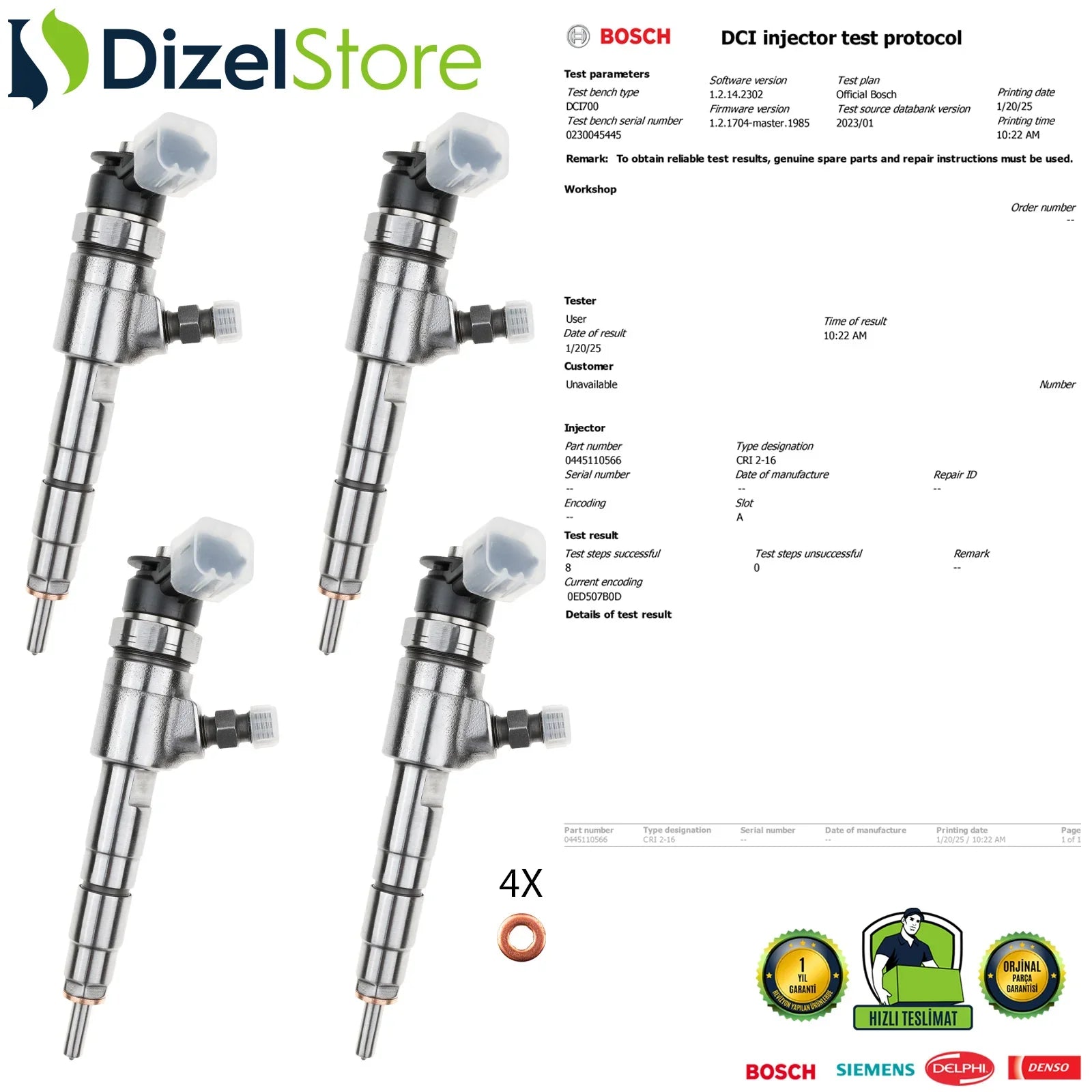 X4 0445110566 Bosch Enjektör Citroen Peugeot Opel 1.6 D 9802776680 - Dizel Store