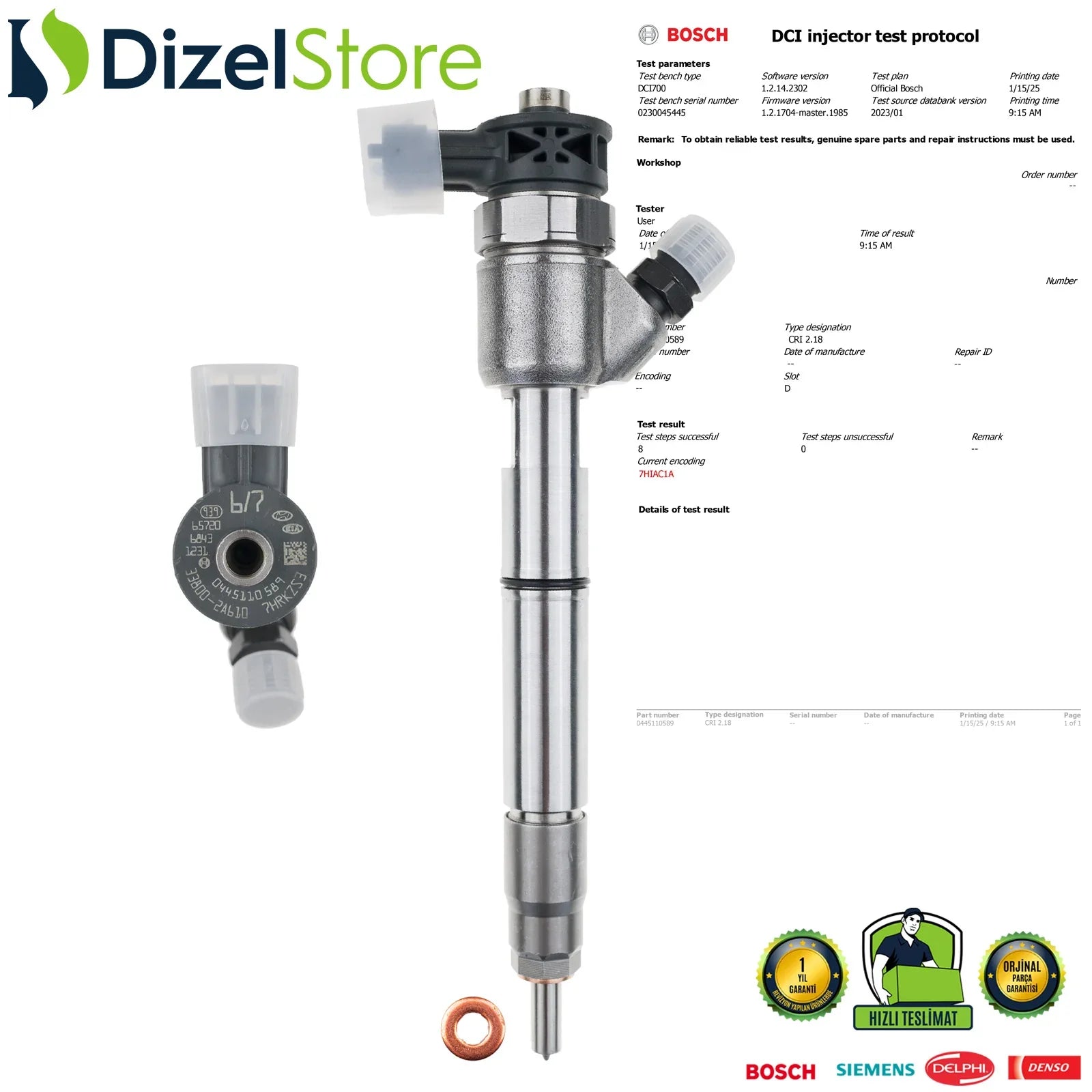 0445110589 Bosch Enjektör Hyundai Kia Carens 1.7 CRDi 33800-2A610 - Dizel Store