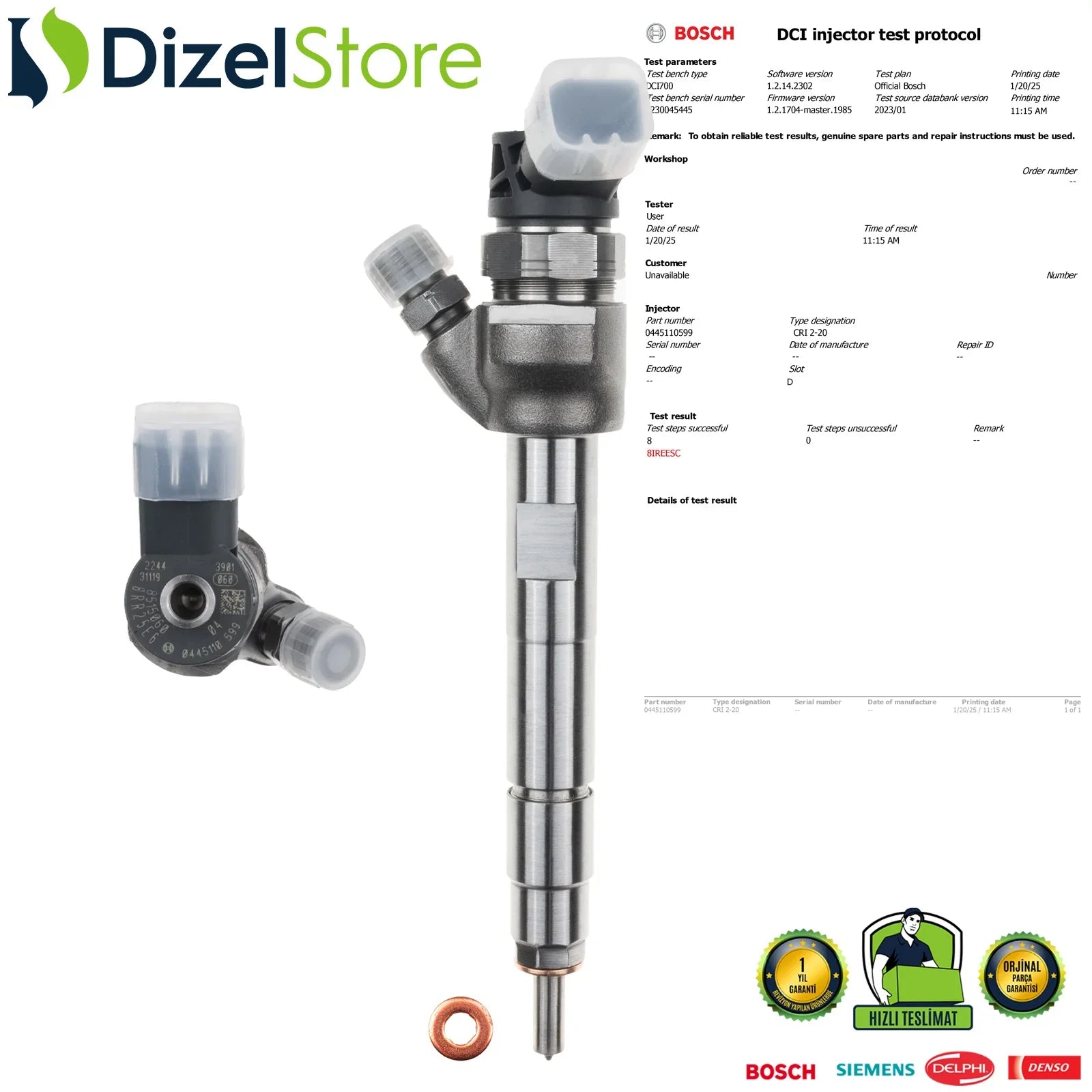 0445110599 Bosch Enjektör MINI Paceman Cooper BMW F20 114d 13538515060 - Dizel Store