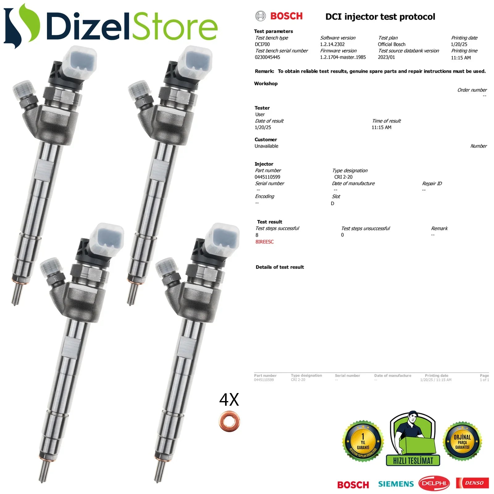 X4 0445110599 Bosch Enjektör MINI Paceman Cooper BMW F20 114d 13538515060 - Dizel Store