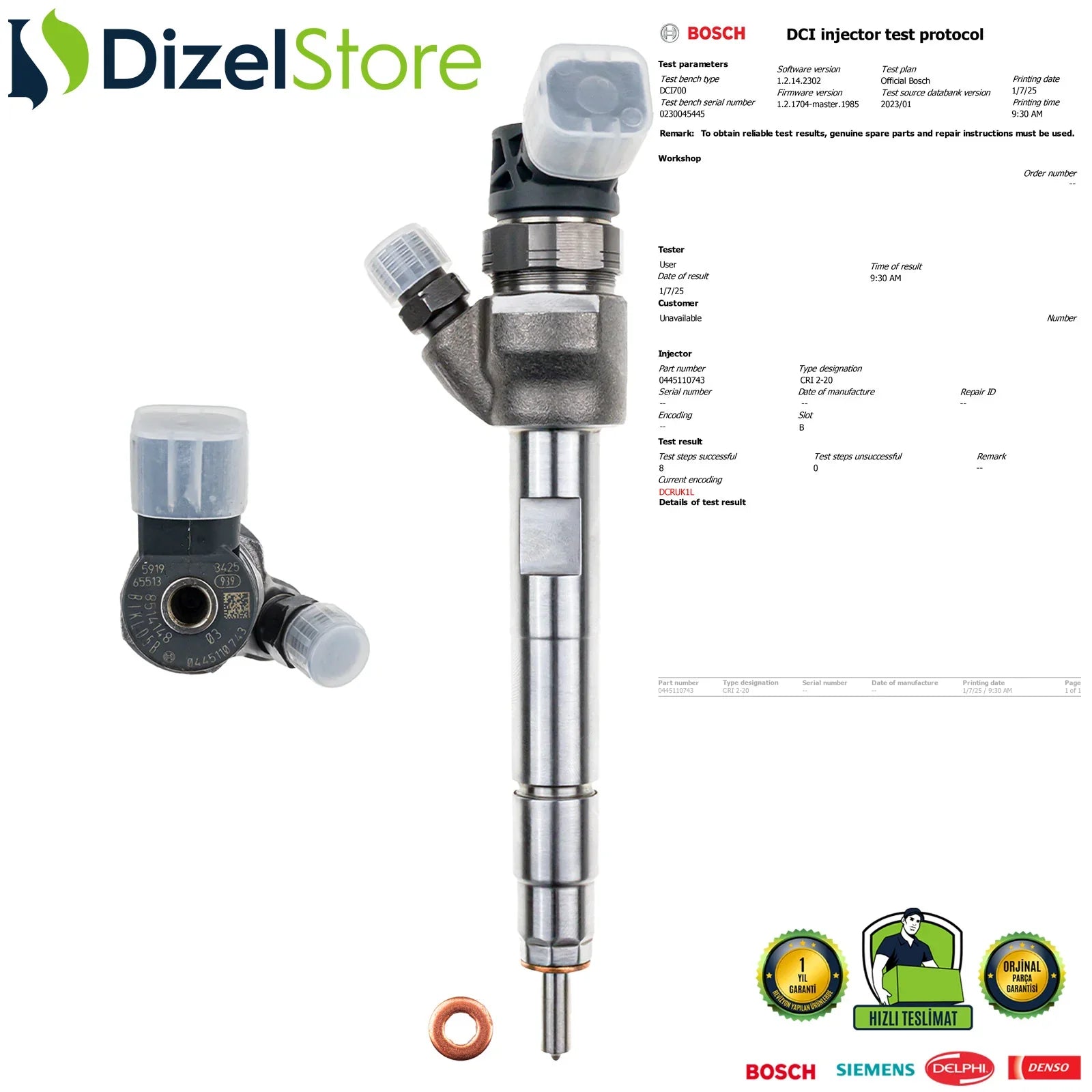 0445110743 8514148 Bosch Enjektör BMW F20 F21 F30 MINI 220 d 0986435269 - Dizel Store