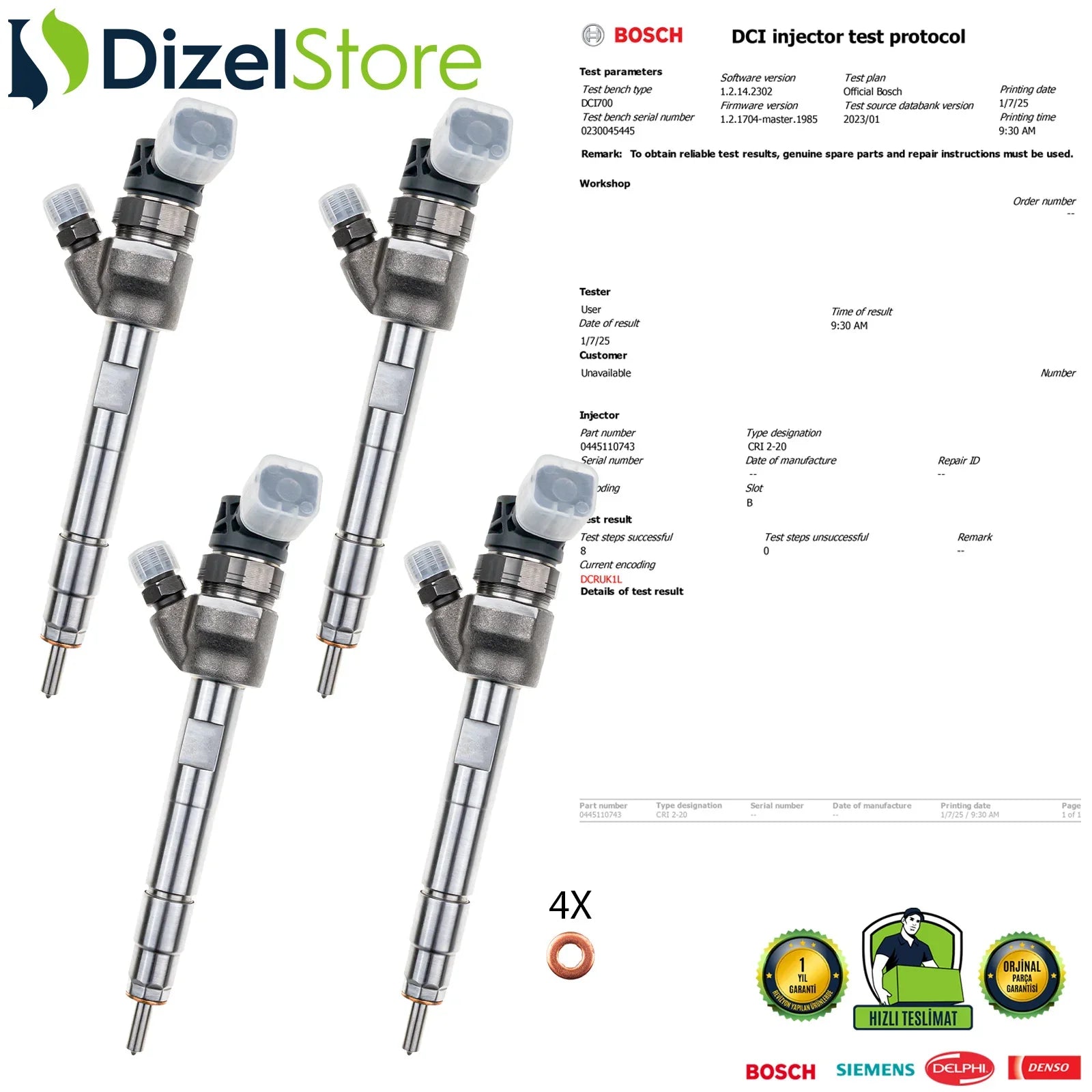 4X 0445110743 8514148 Bosch Enjektör BMW F20 F21 F30 MINI 220 d 0986435269 - Dizel Store