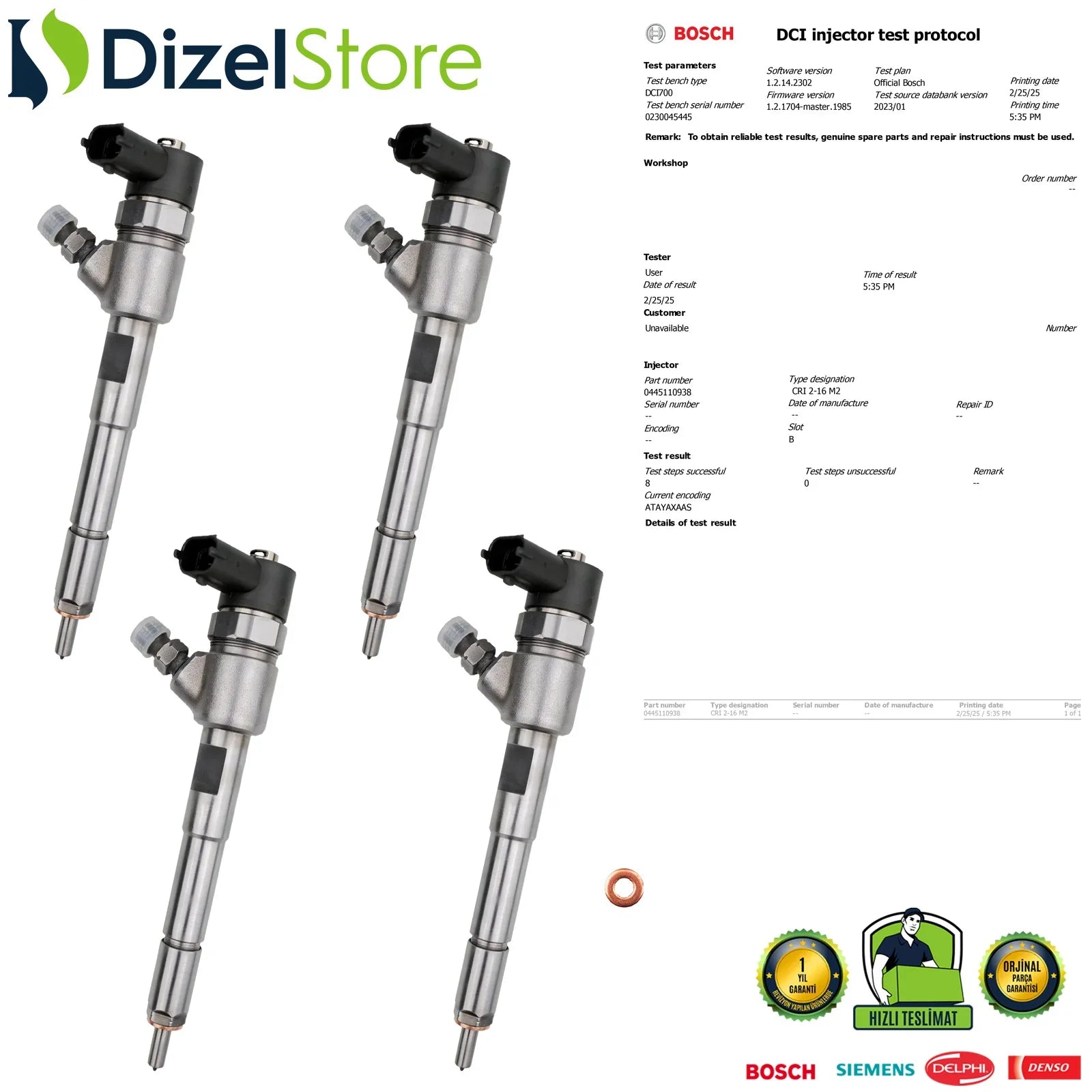 X4 0445110938 Bosch Enjektör FIAT DOBLO 1.3 EURO 6 & EGEA ADBLUE - Dizel Store