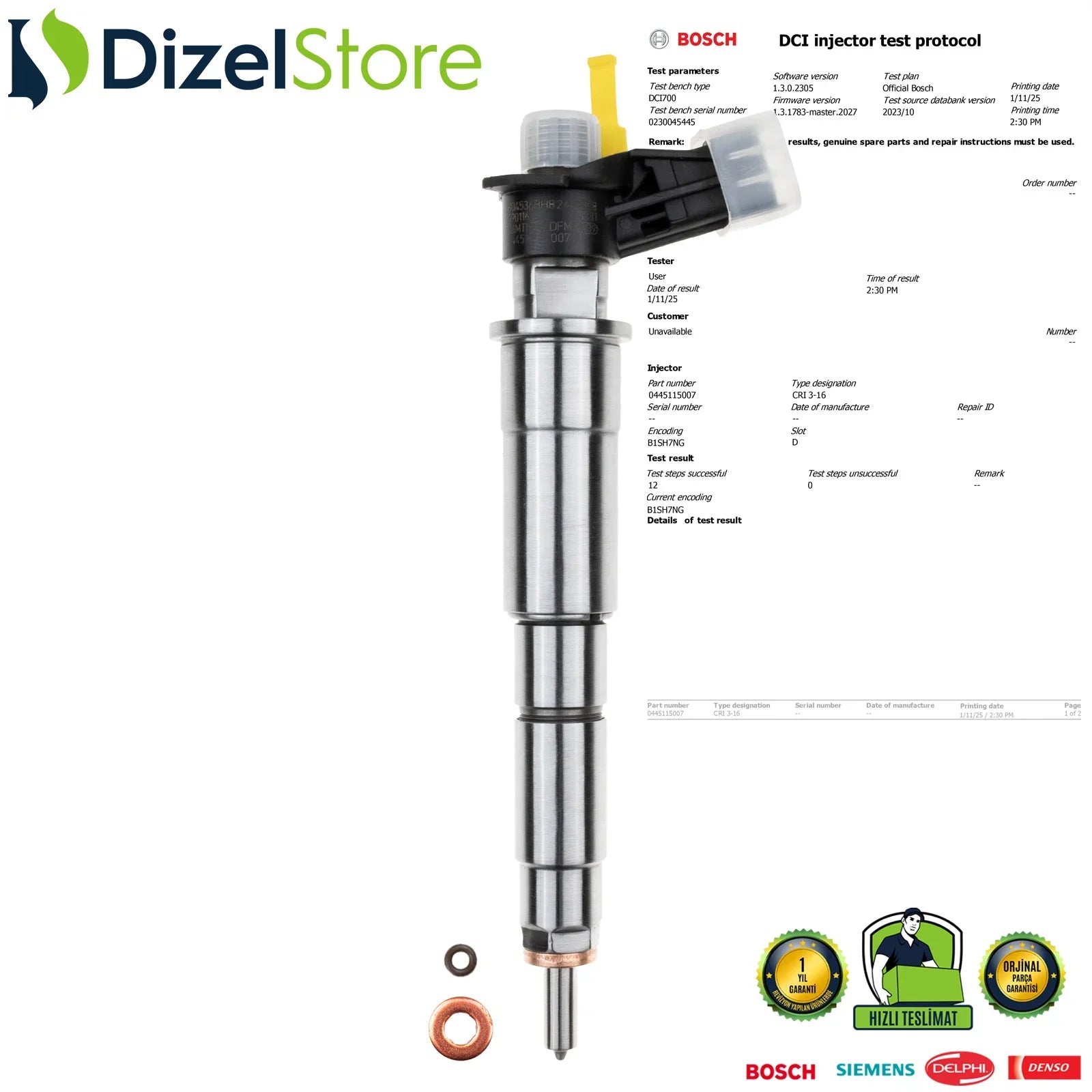 0445115007 Bosch Piezzo Enjektör Opel Vivaro 2.0 CDTI Renault Megane 2.0 dCi 166003429R - Dizel Store