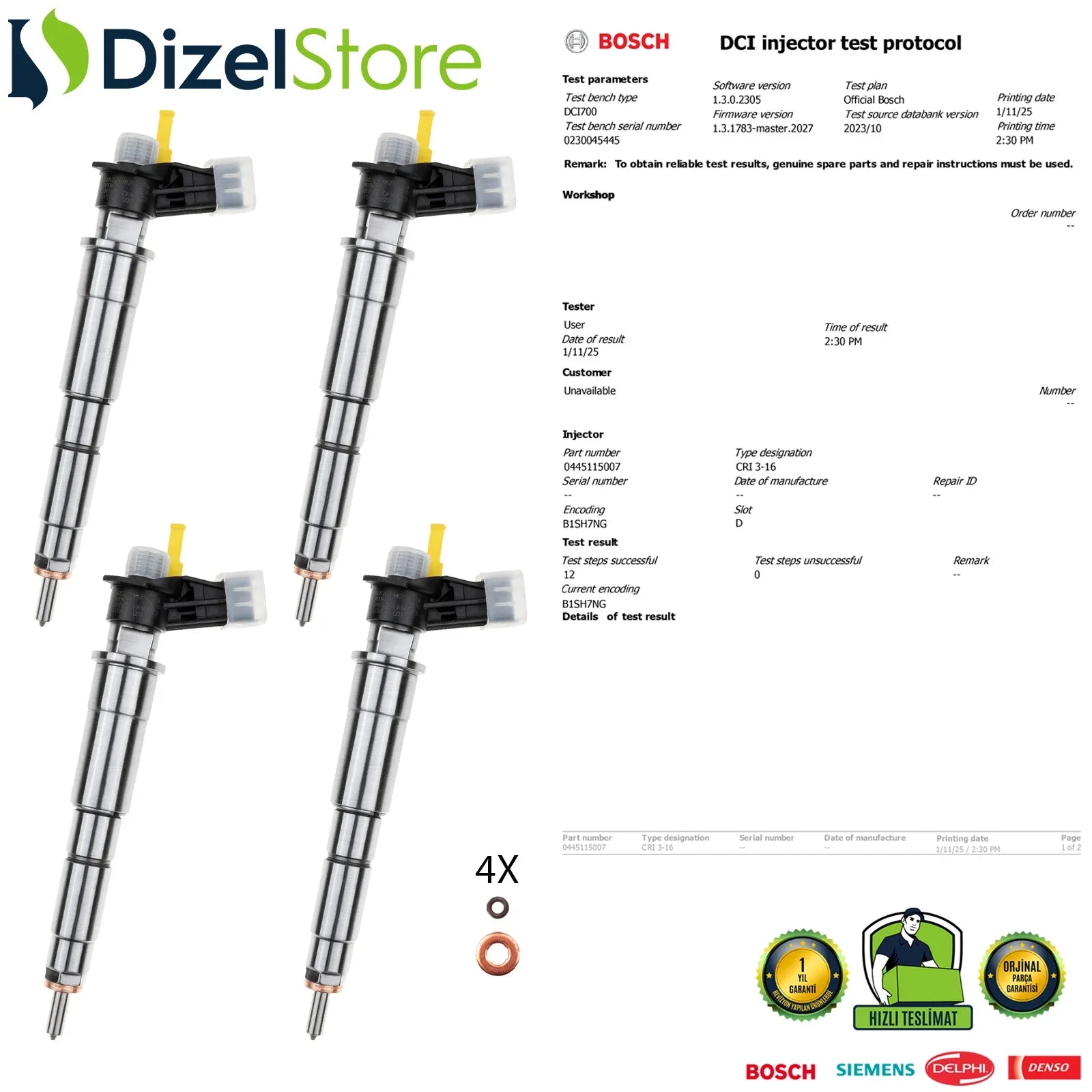 X4 0445115007 Bosch Piezzo Enjektör Opel Vivaro 2.0 CDTI Renault Megane 2.0 dCi 166003429R - Dizel Store