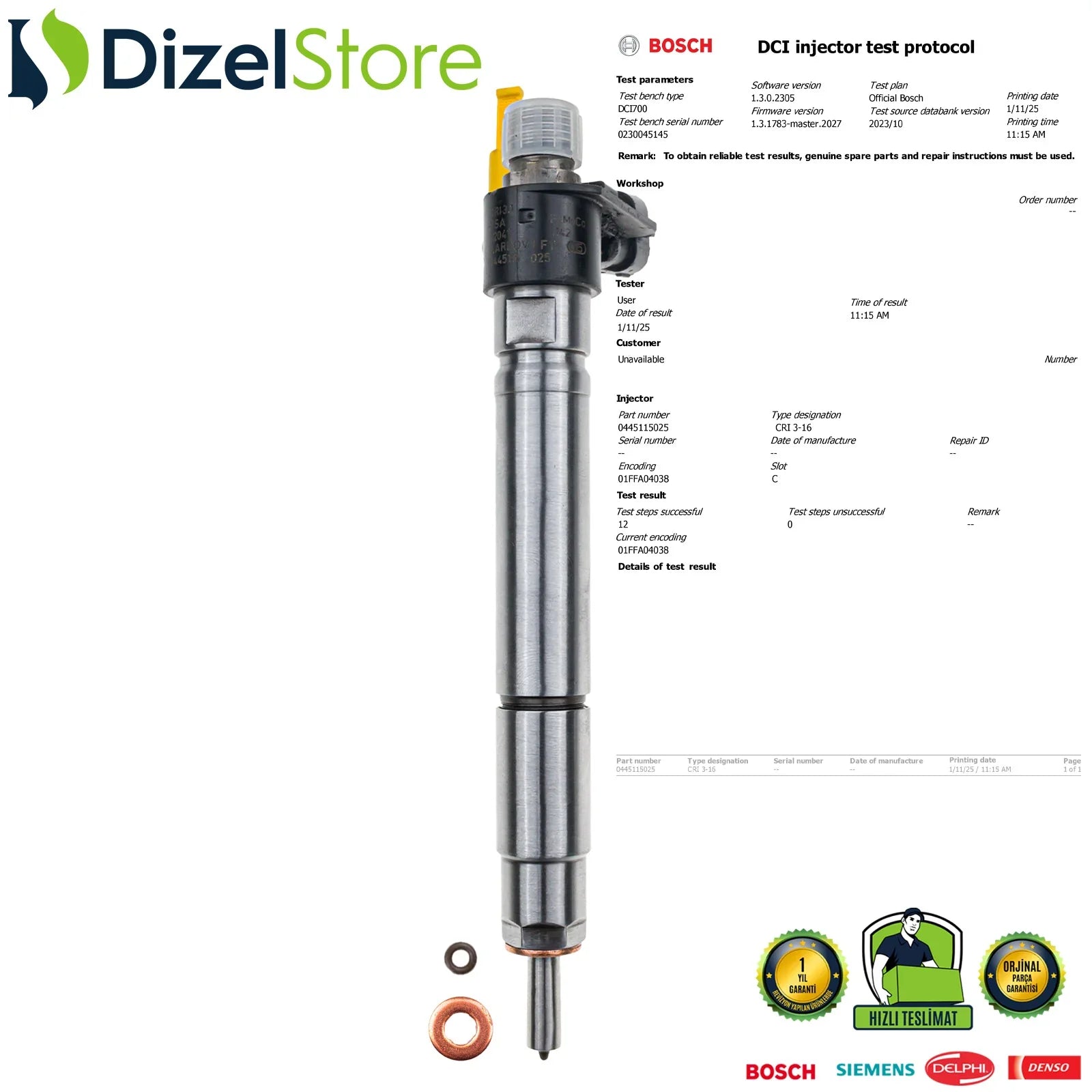 0445115025 Bosch Piezzo Enjektör Peugeot Fiat Citroen Ford Galaxy Mondeo 2.2 TDCi 9659228880 - Dizel Store