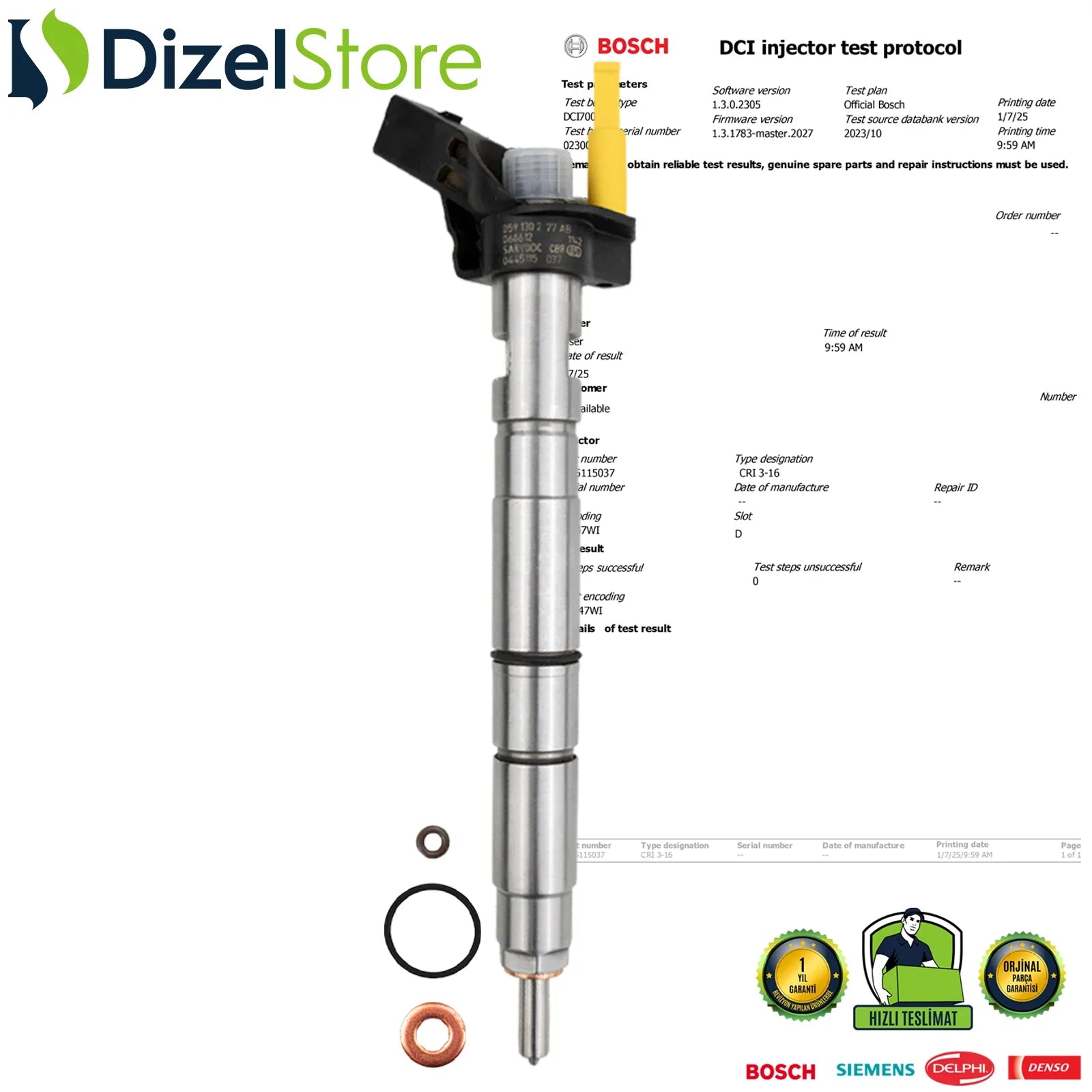 0445115037 Bosch Piezzo Enjektör Audi A4 A6 A8 Q7 VW Phaeton Touareg 3.0 TDI 059130277BD - Dizel Store