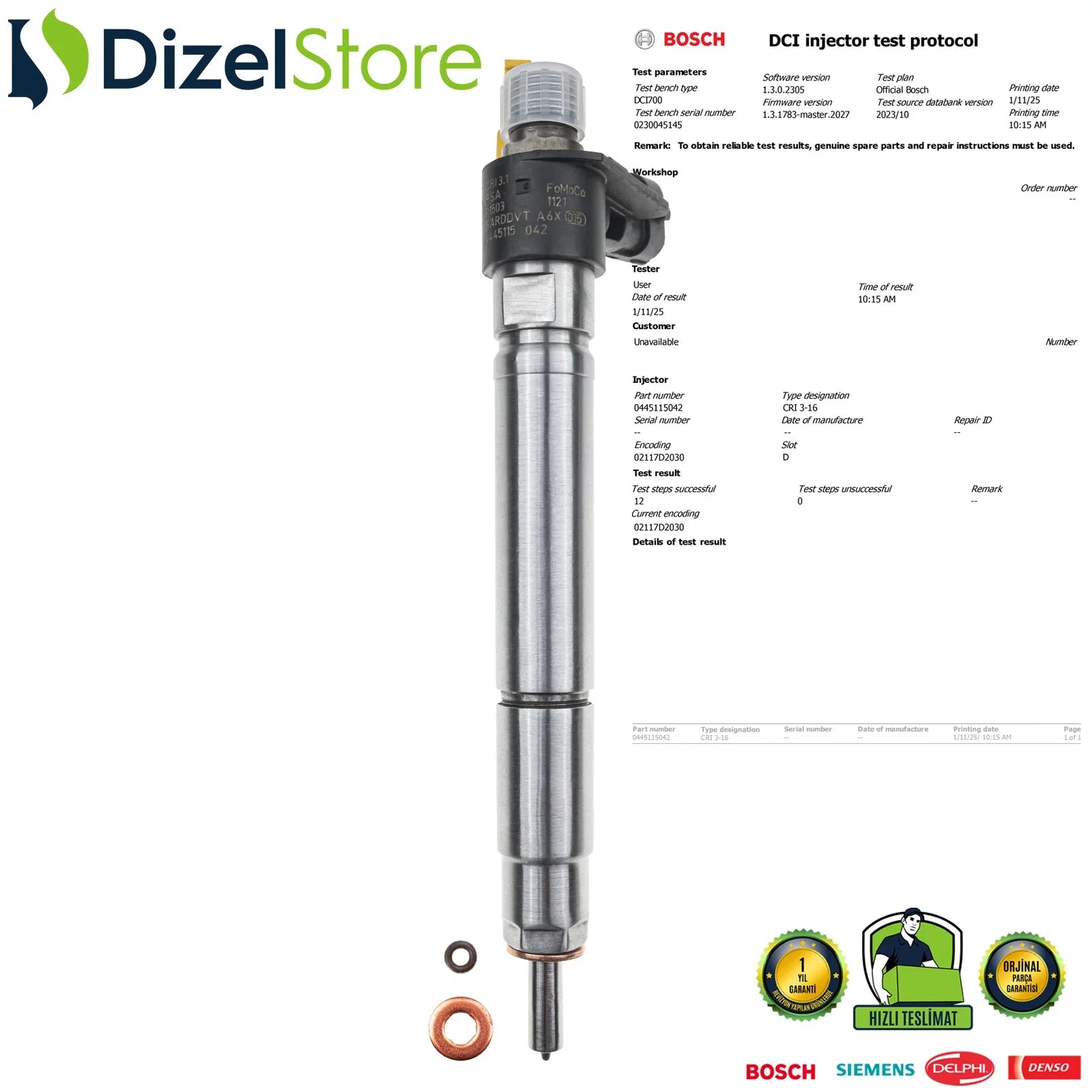 0445115042 Bosch Piezzo Enjektör Land Rover Freelander 2.2 TD4 9659229180 - Dizel Store