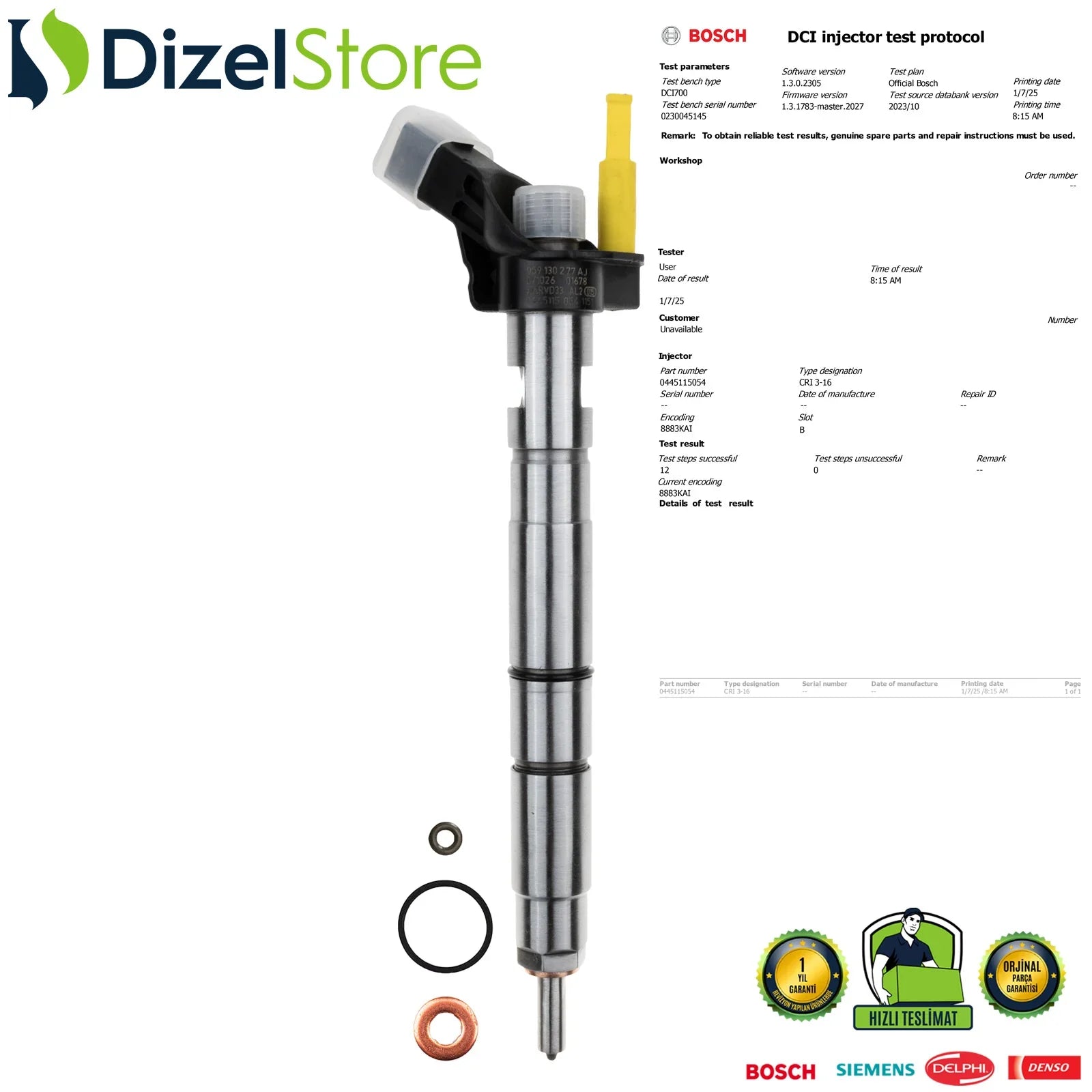 0445115054 Bosch Piezzo Enjektör Audi A4 Cabrio A6 Avant 2.7 TDI 059130277AJ - Dizel Store