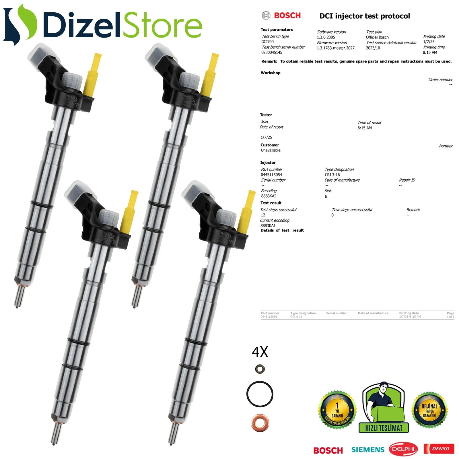 4X 0445115054 Bosch Piezzo Enjektör Audi A4 Cabrio A6 Avant 2.7 TDI 059130277AJ - Dizel Store