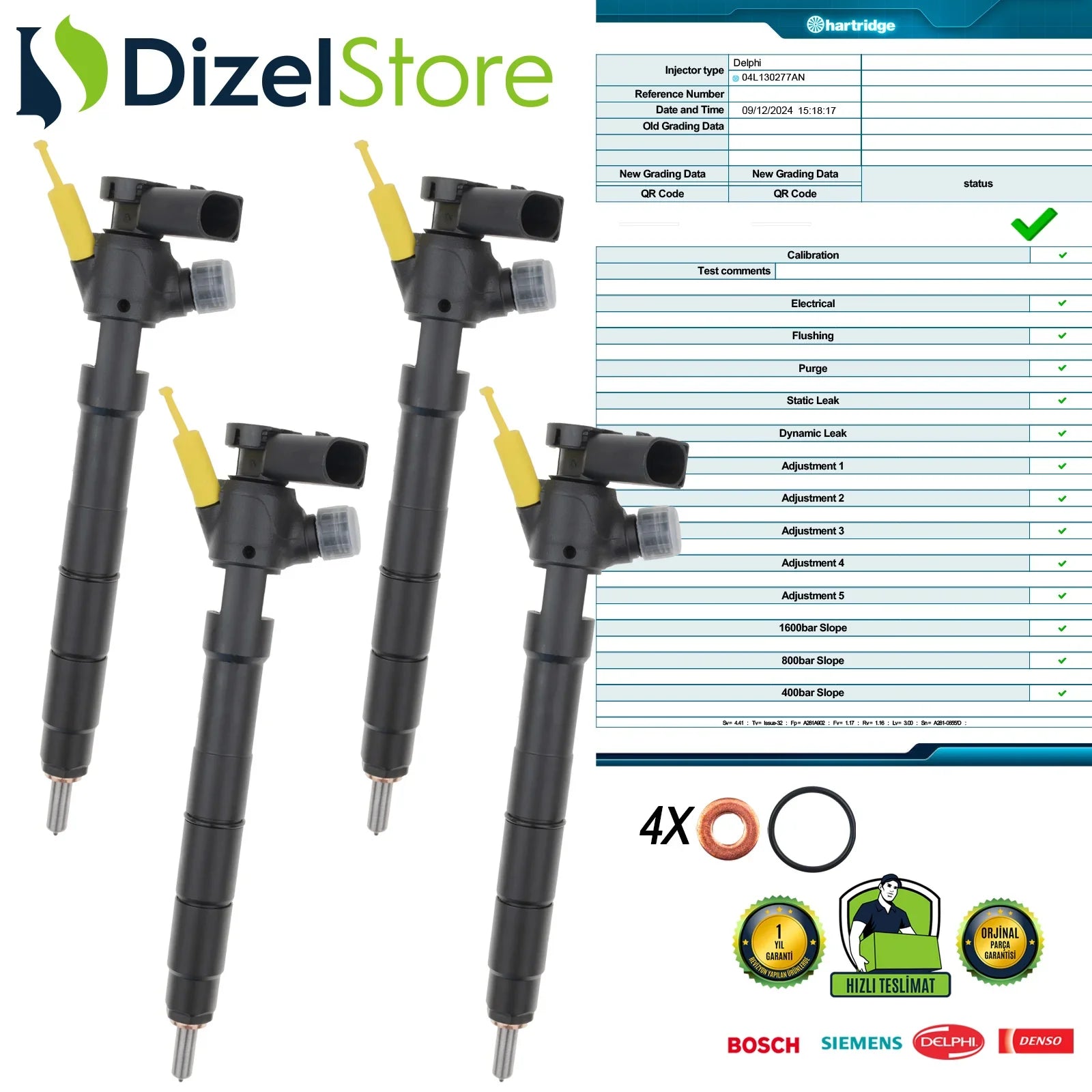4X 04L130277AN Delphi Enjektör Audi A3 Seat Arona Skoda Octavia VW Golf 1.6 TDI 28506046 - Dizel Store
