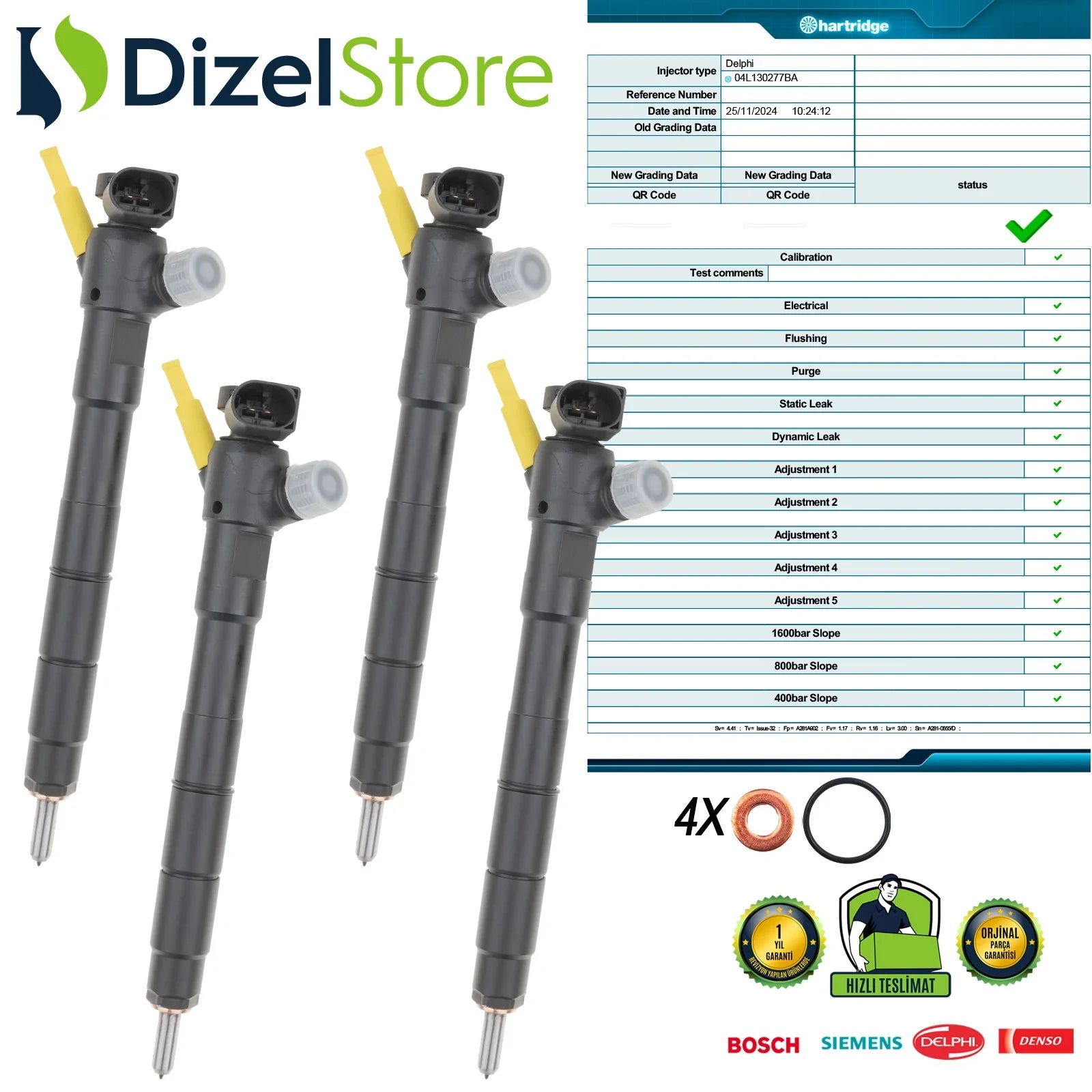 4X 04L130277BA Delphi Enjektör VW California T6 Multivan Transporter T6 2.0 TDI 28543147 - Dizel Store
