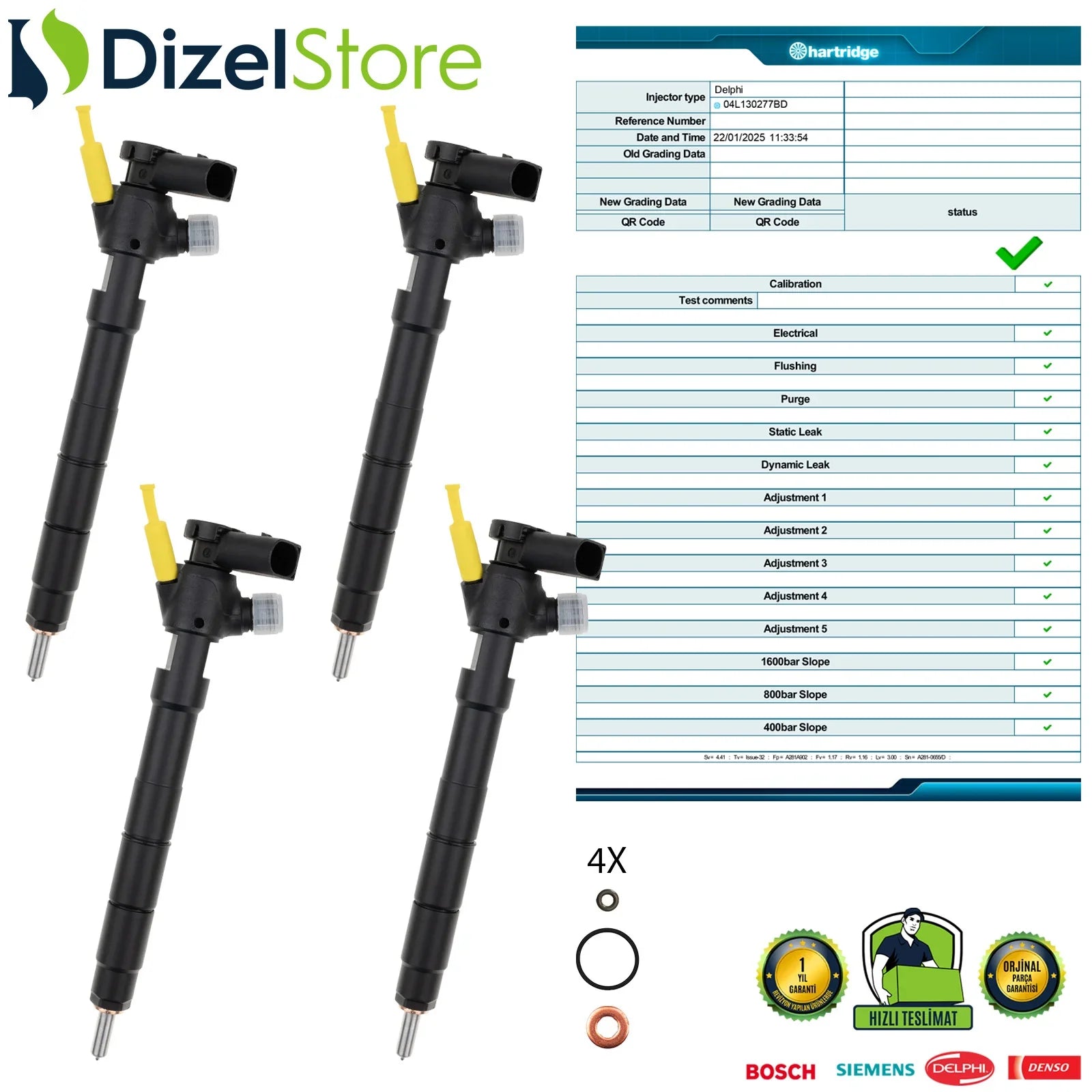 4X 04L130277BD Delphi Enjektör Audi A3 Seat Arona Skoda Octavia 1.6 TDI 28565336 - Dizel Store