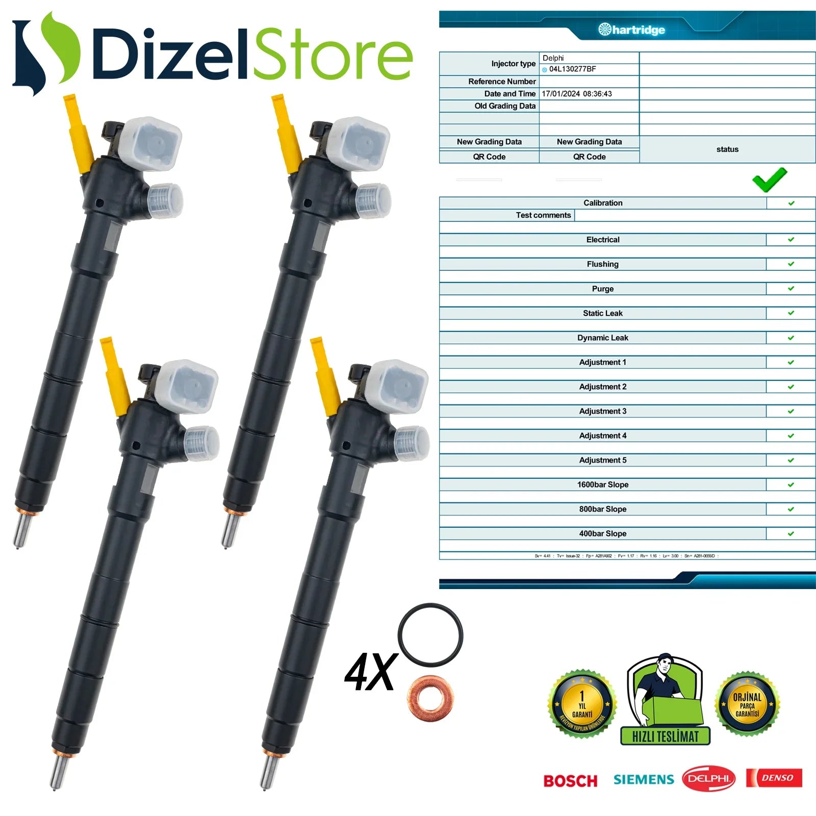 4X 04L130277BF Delphi Enjektör Audi Seat Skoda VW Golf 1.6 TDI 28577054 - Dizel Store