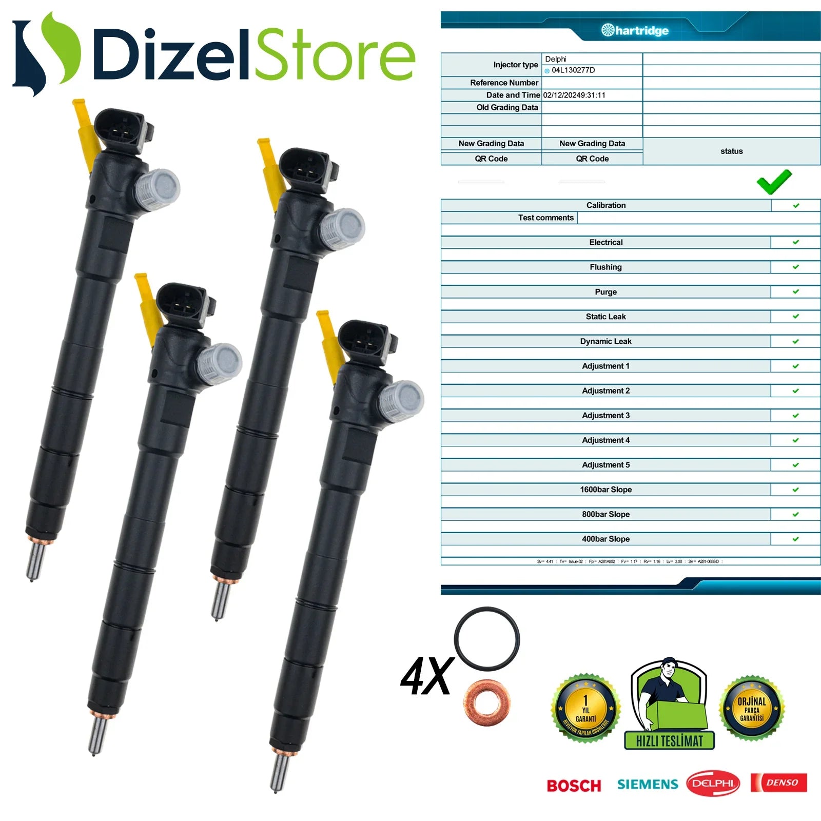 4X 04L130277D Delphi Enjektör Seat Leon Skoda Octavia Audi A3 VW Golf 1.6 TDI 28370681 - Dizel Store