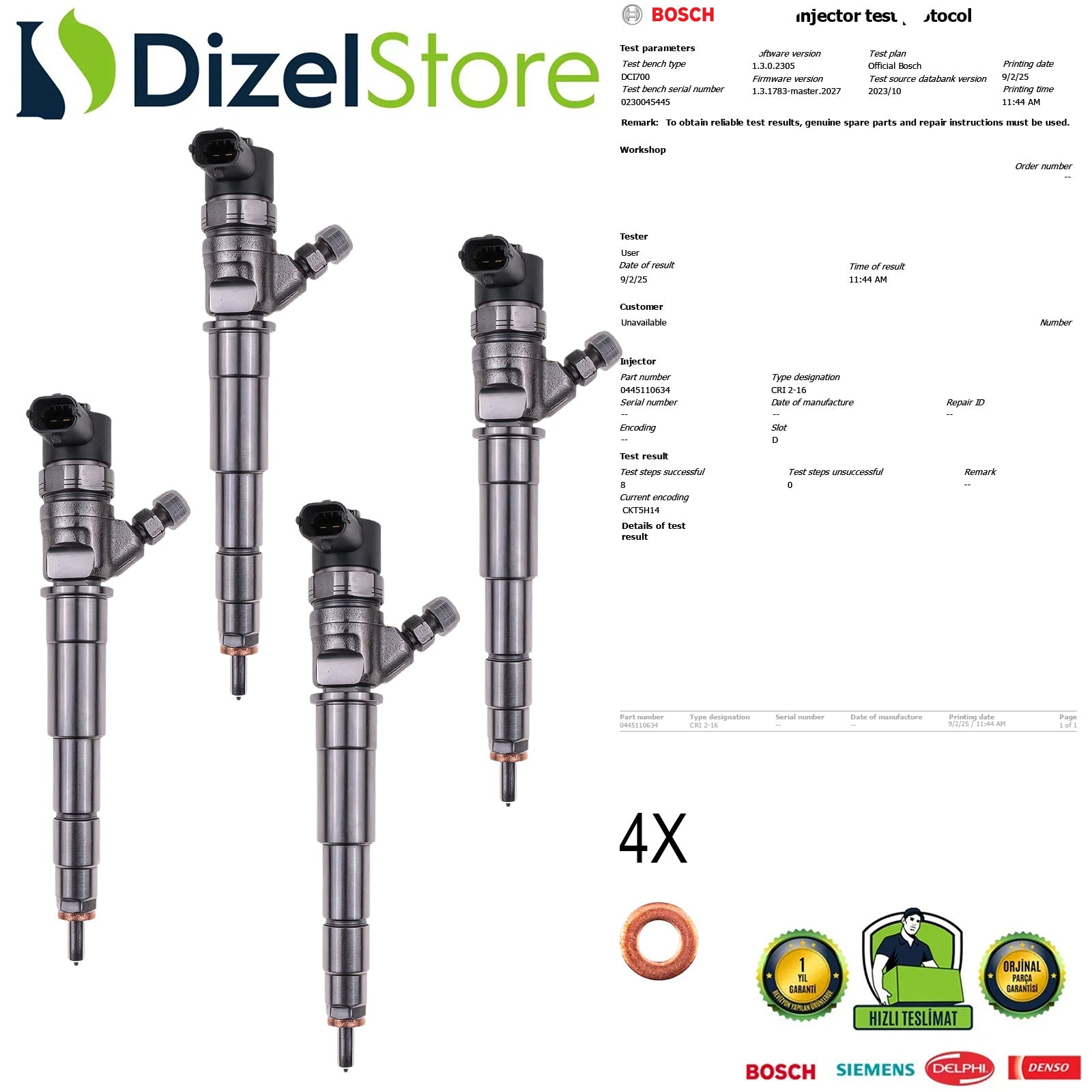 4X RENAULT OPEL MASTER TRAFIC 2.0 CDTI DCI 0445110634 95518865