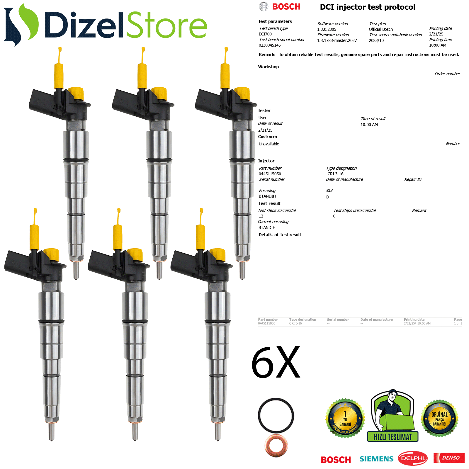 6X BMW 3.0 PİEZO ENEJEKTÖR 0445115077 0445115050