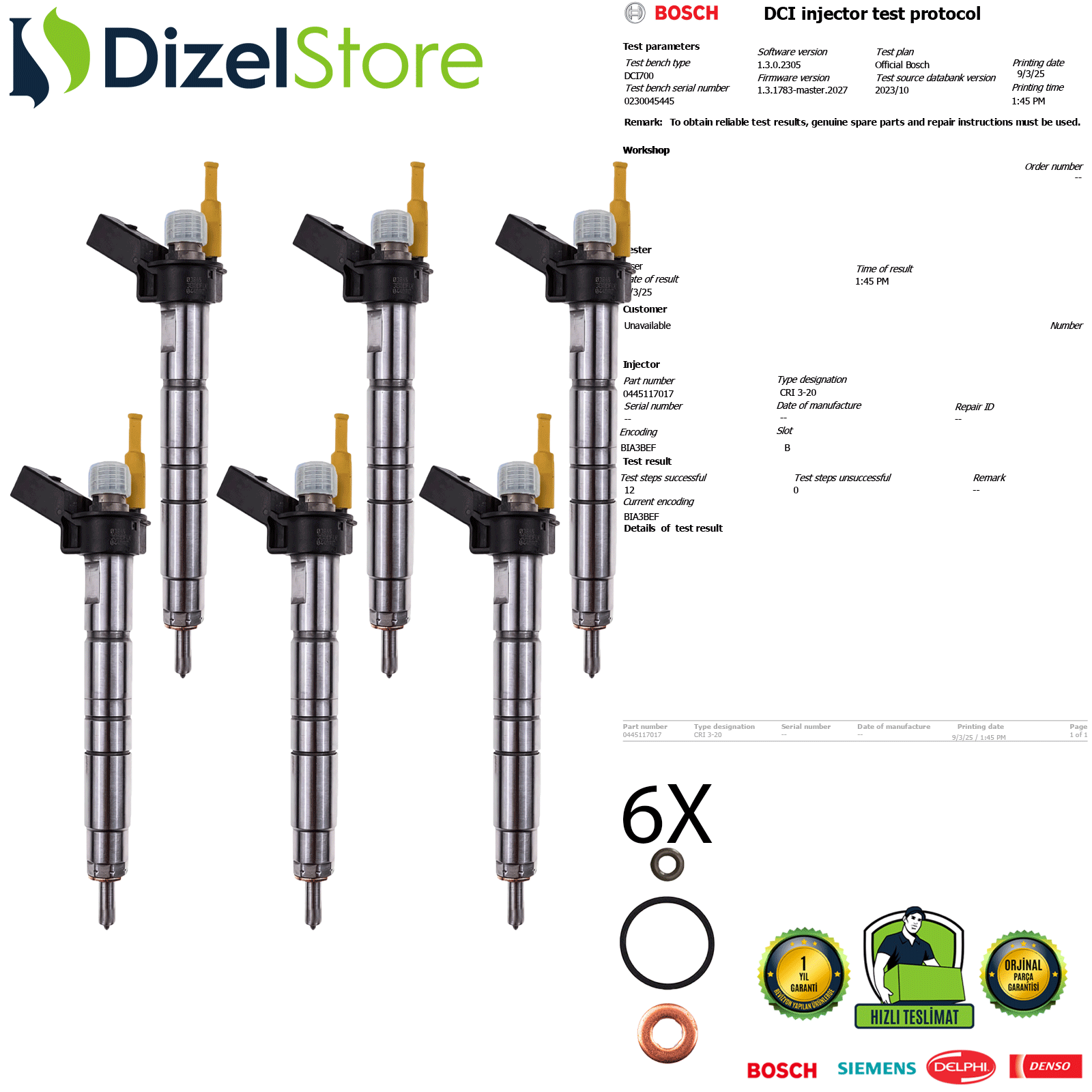 6X BMW 123d 535d 740d BOSCH PİEZO 0445117017 13537805430