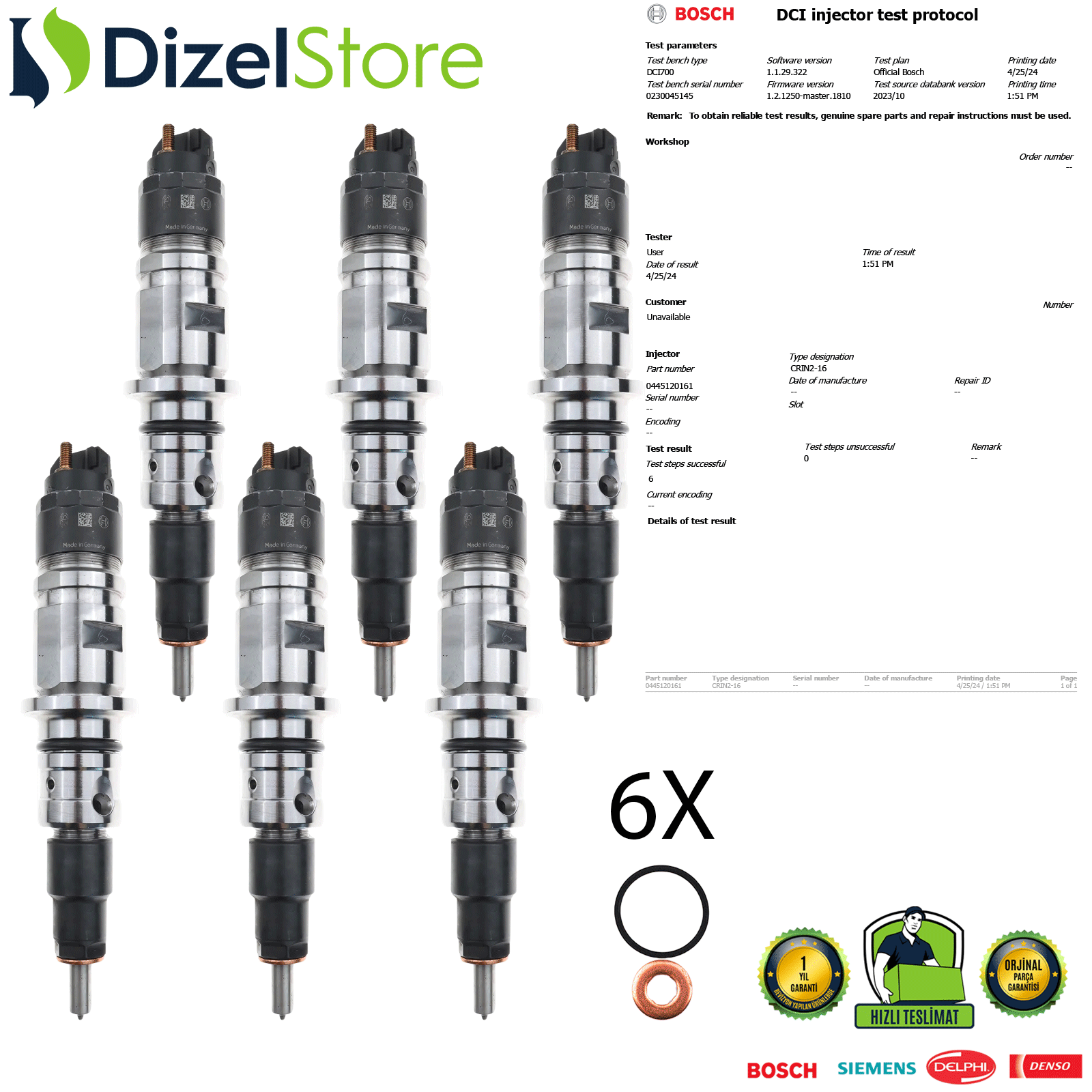 6X CUMMİNS MOTOR 4.4L FORD TEMSA ENJEKTÖR 0445120161 BH1X9K526CA