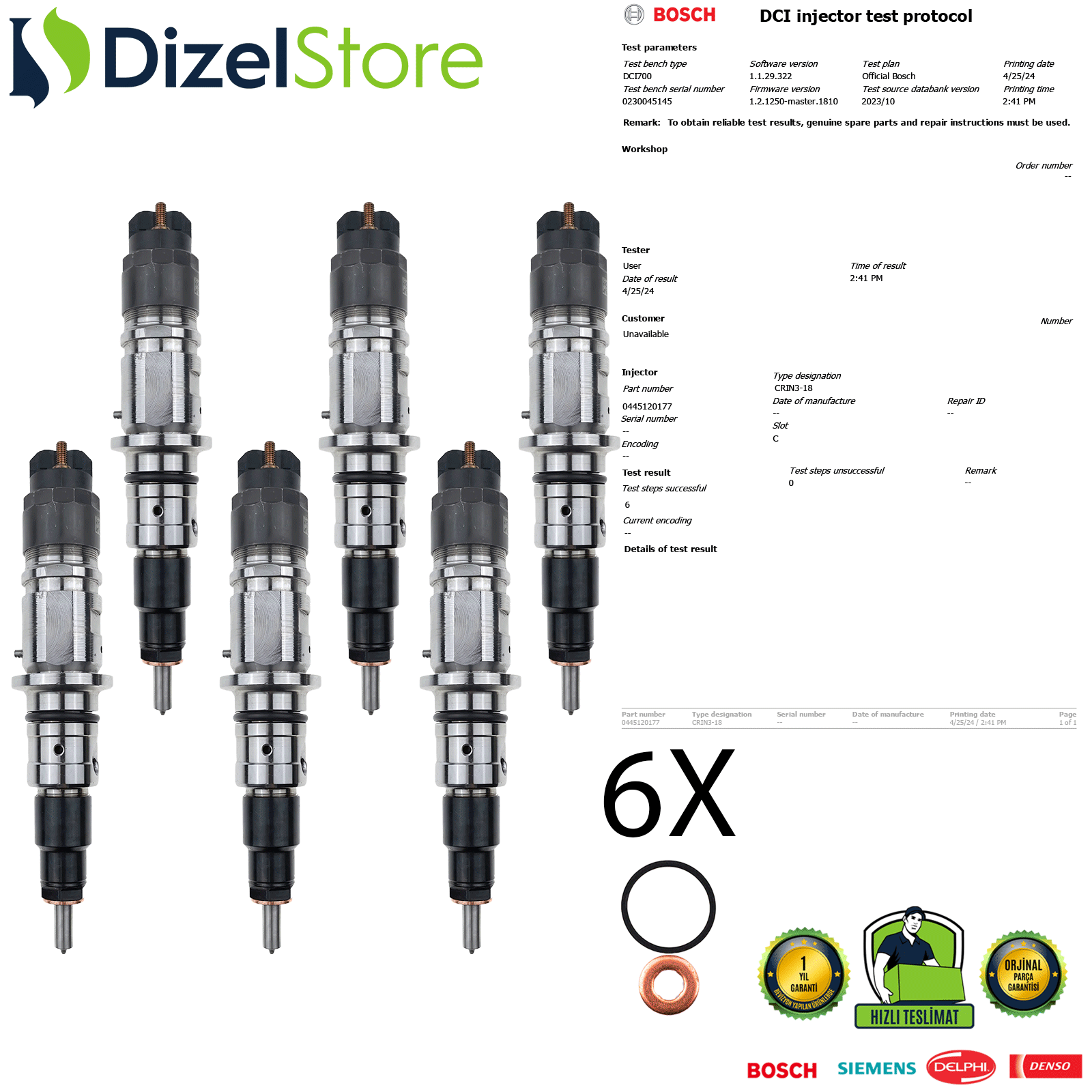 6X DOGE KOMATSU CUMMINS 4.5L 6.7L 0445120177 0986435697