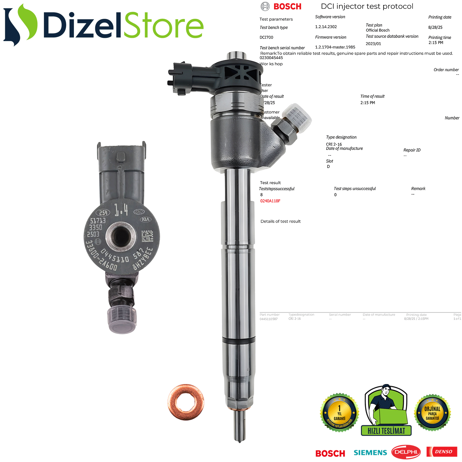 Hyundai İ20-İ30 1.4 CRDi Enjektör 0445110587 33800-2A600