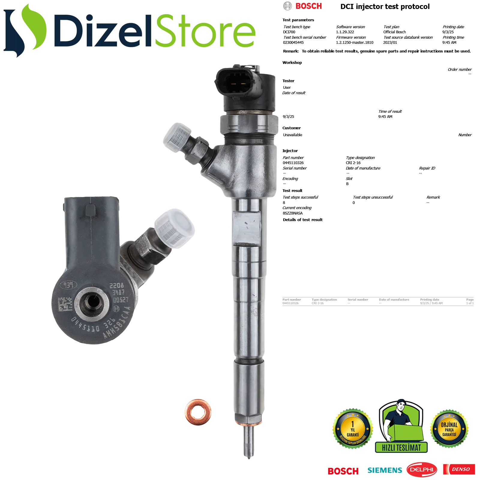 CHEVROLET AVEO 1.3 D DİZEL ENJEKTÖR 0445110326 0986435200