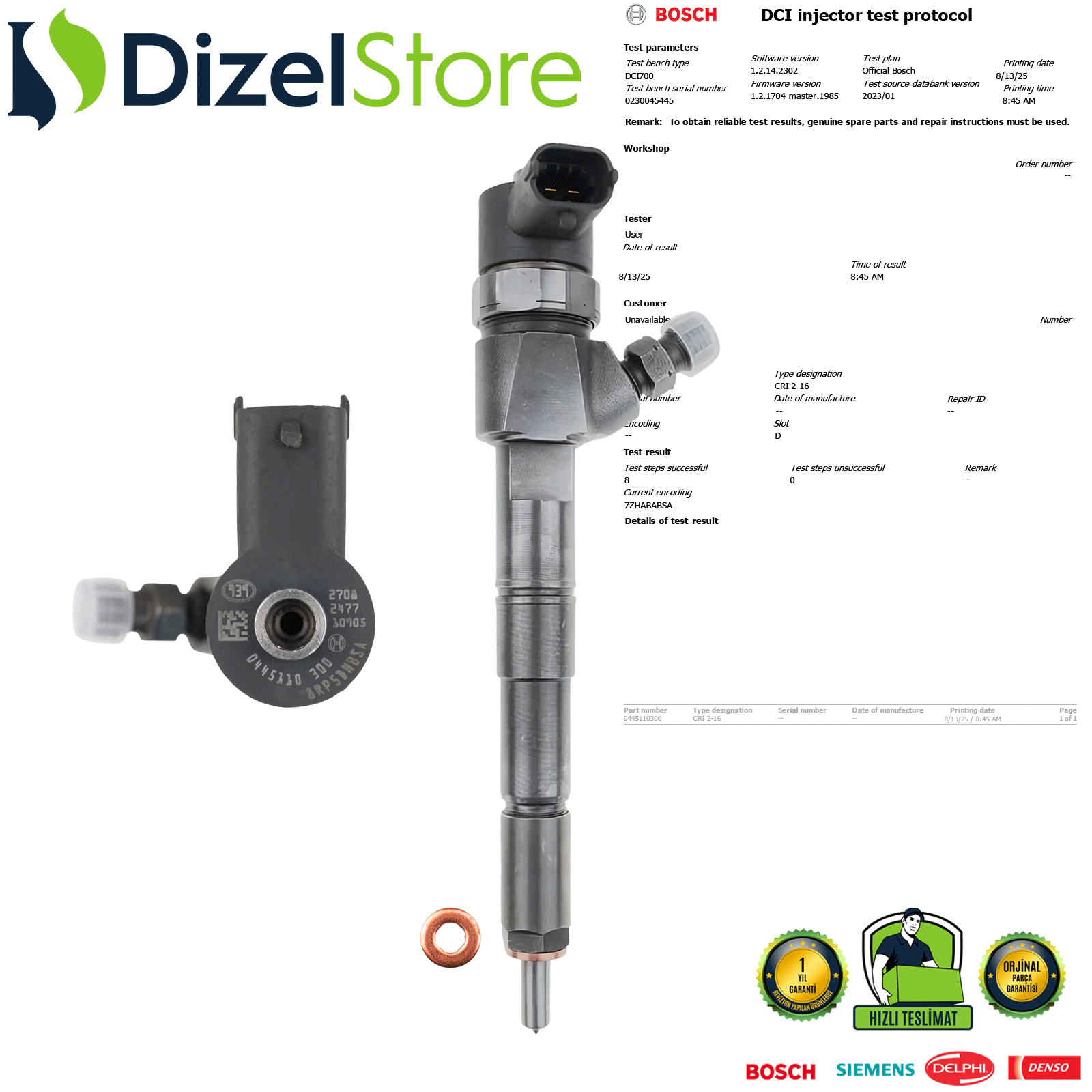 FİAT EGEA DOBLO 1.6 DİZEL ENJEKTÖR 0445110300 AV2Q9F593AA