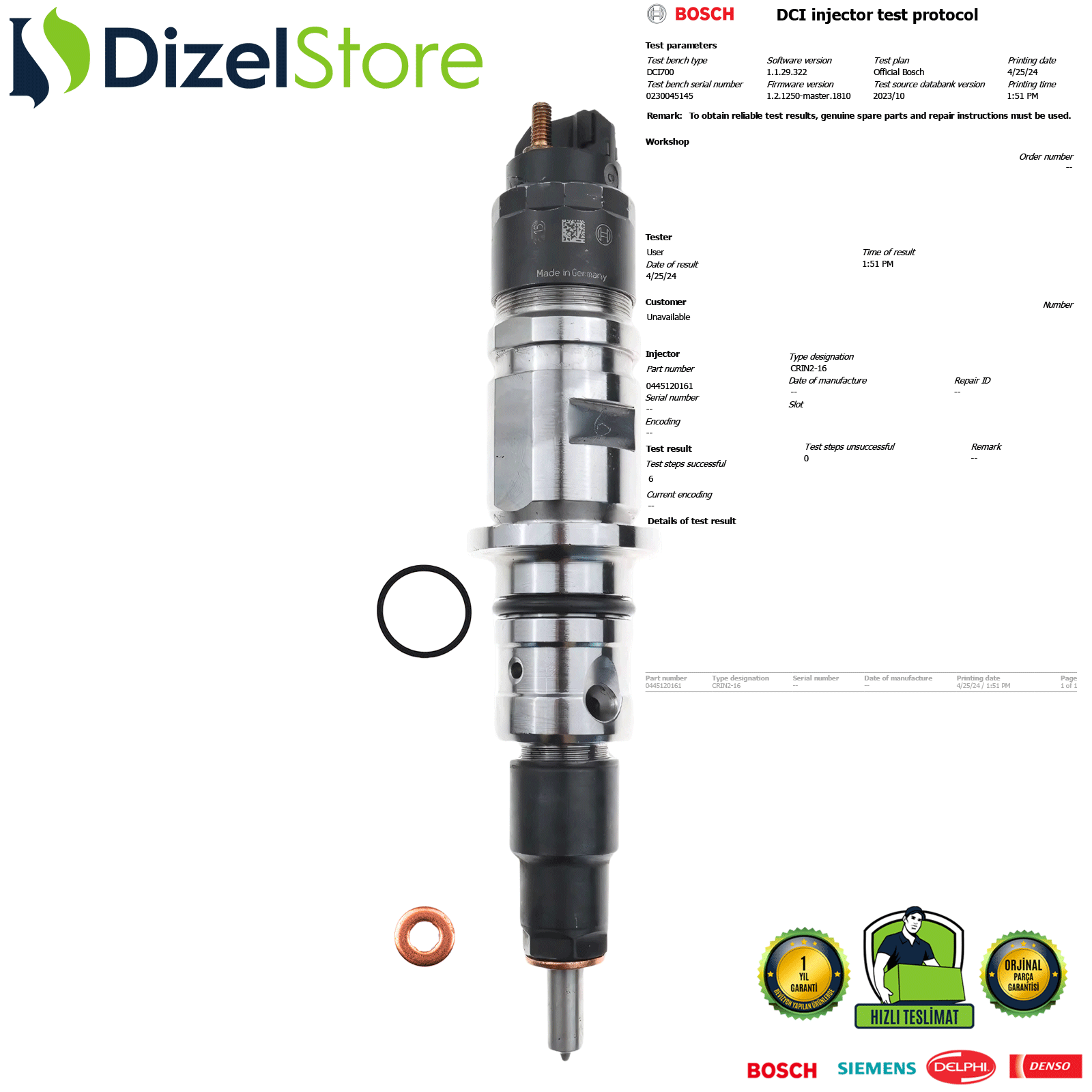 CUMMİNS MOTOR 4.4L FORD TEMSA ENJEKTÖR 0445120161 BH1X9K526CA