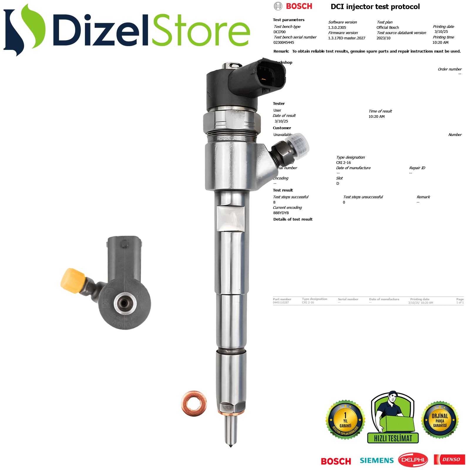 0445110287 Chrysler Voyager / LDV Maxus 2.5 D ENJEKTÖR 15062053F 0986435277