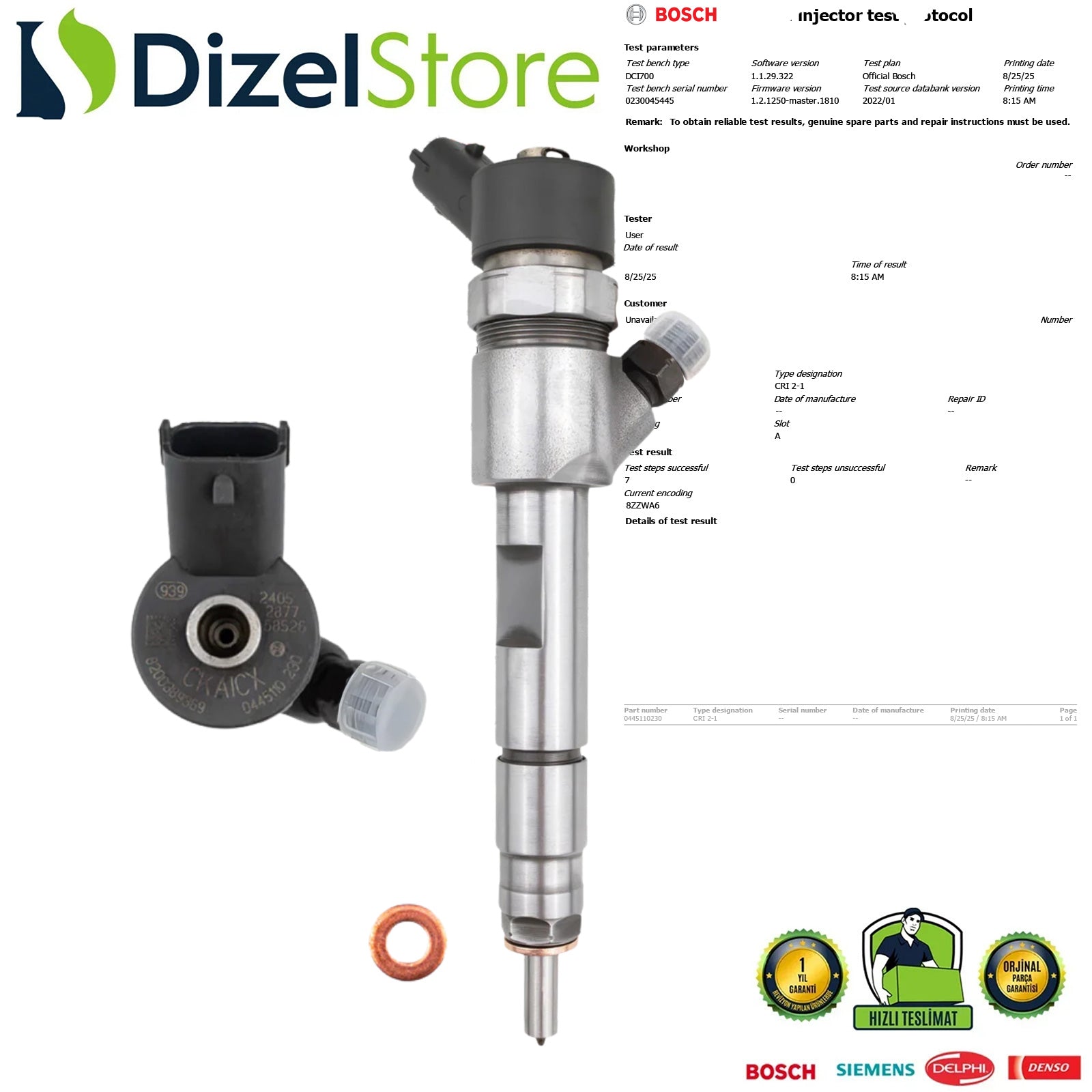 RENAULT MEGAN II LAGUNA II 1.9 DCI ENJEKTÖR 0445110230 8200389369