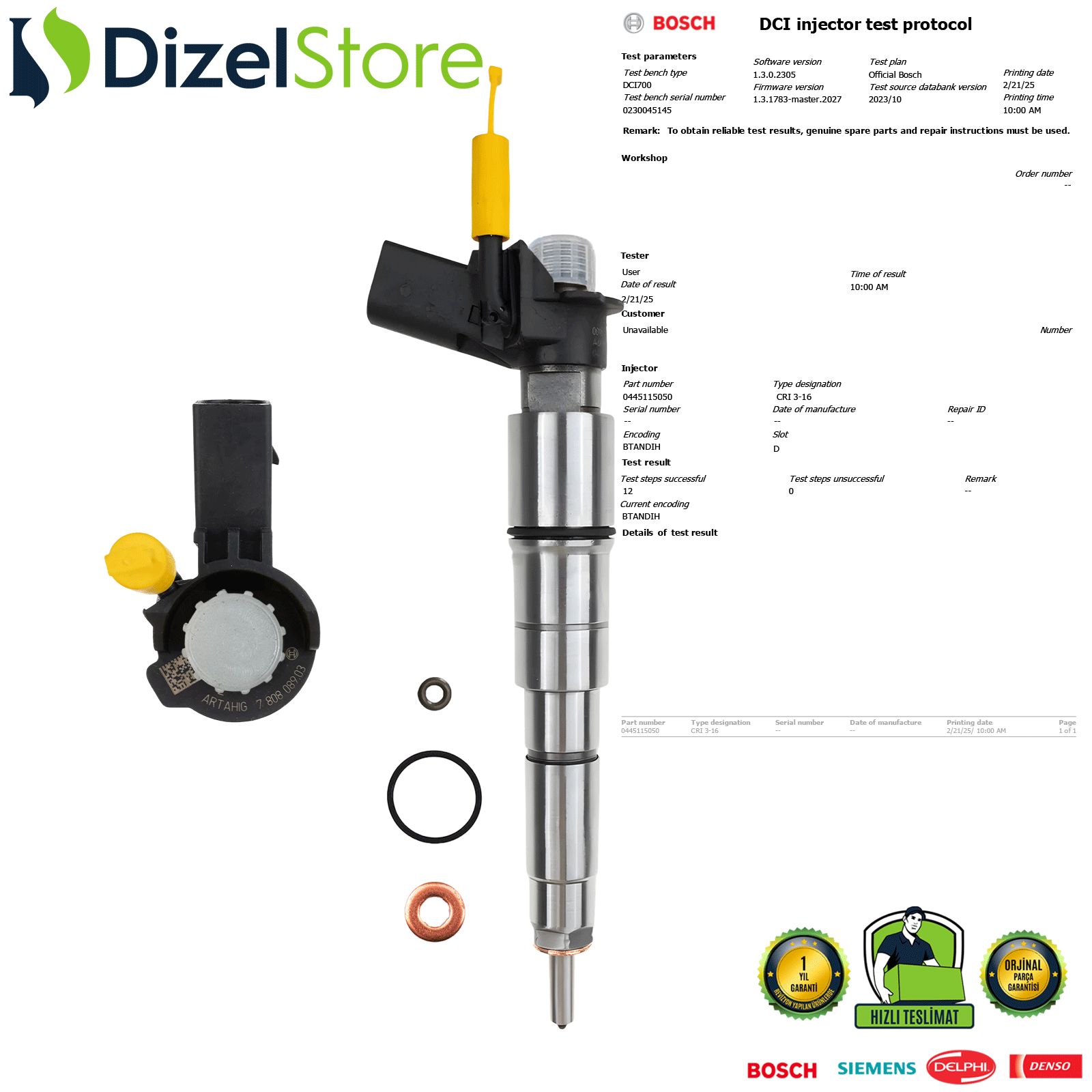 BMW 3.0 PİEZO ENEJEKTÖR 0445115077 0445115050